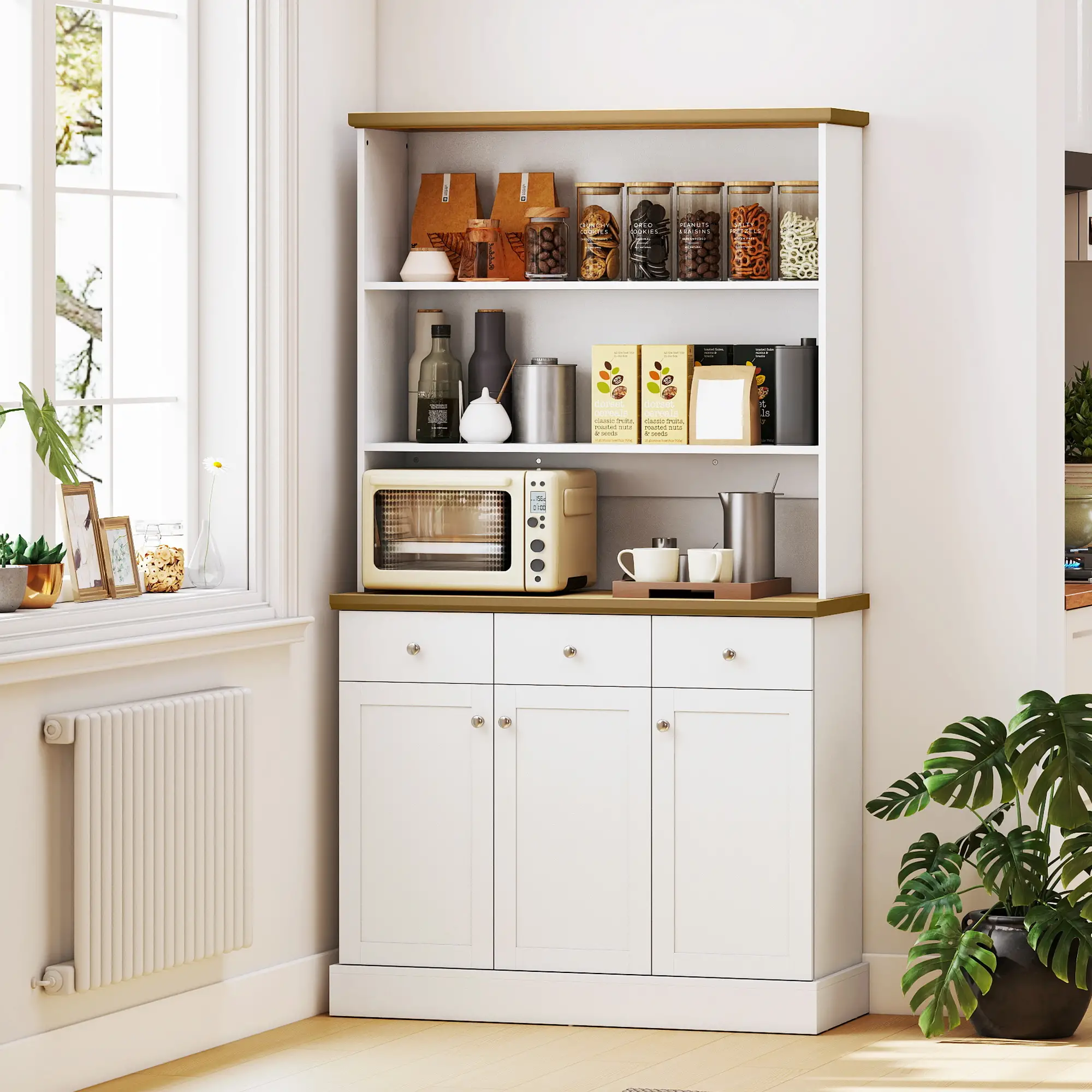 Kitchen Pantry Buffet Server Hutch, Storage Sideboard with Drawers, Cabinets - Image 8