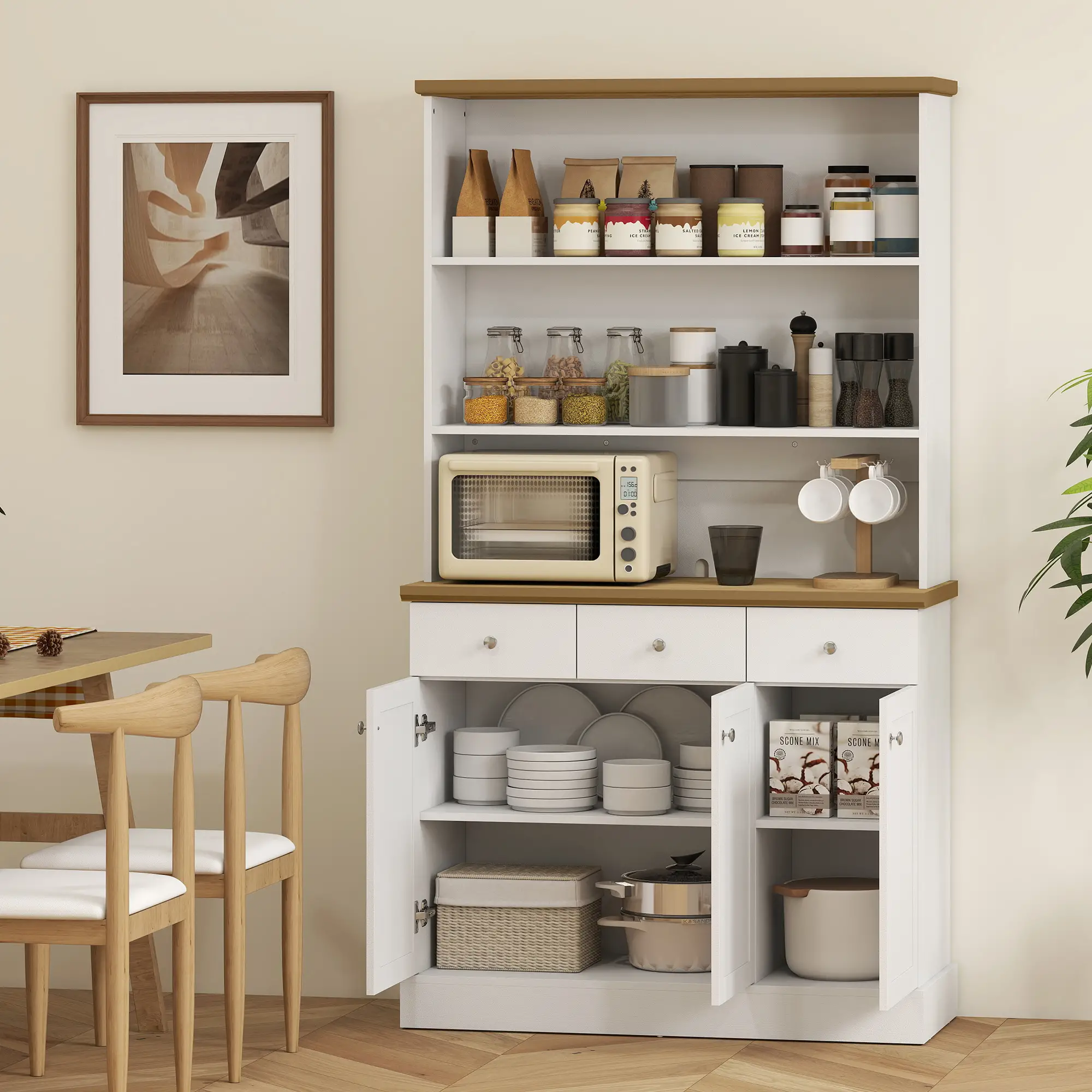 Kitchen Pantry Buffet Server Hutch, Storage Sideboard with Drawers, Cabinets - Image 9