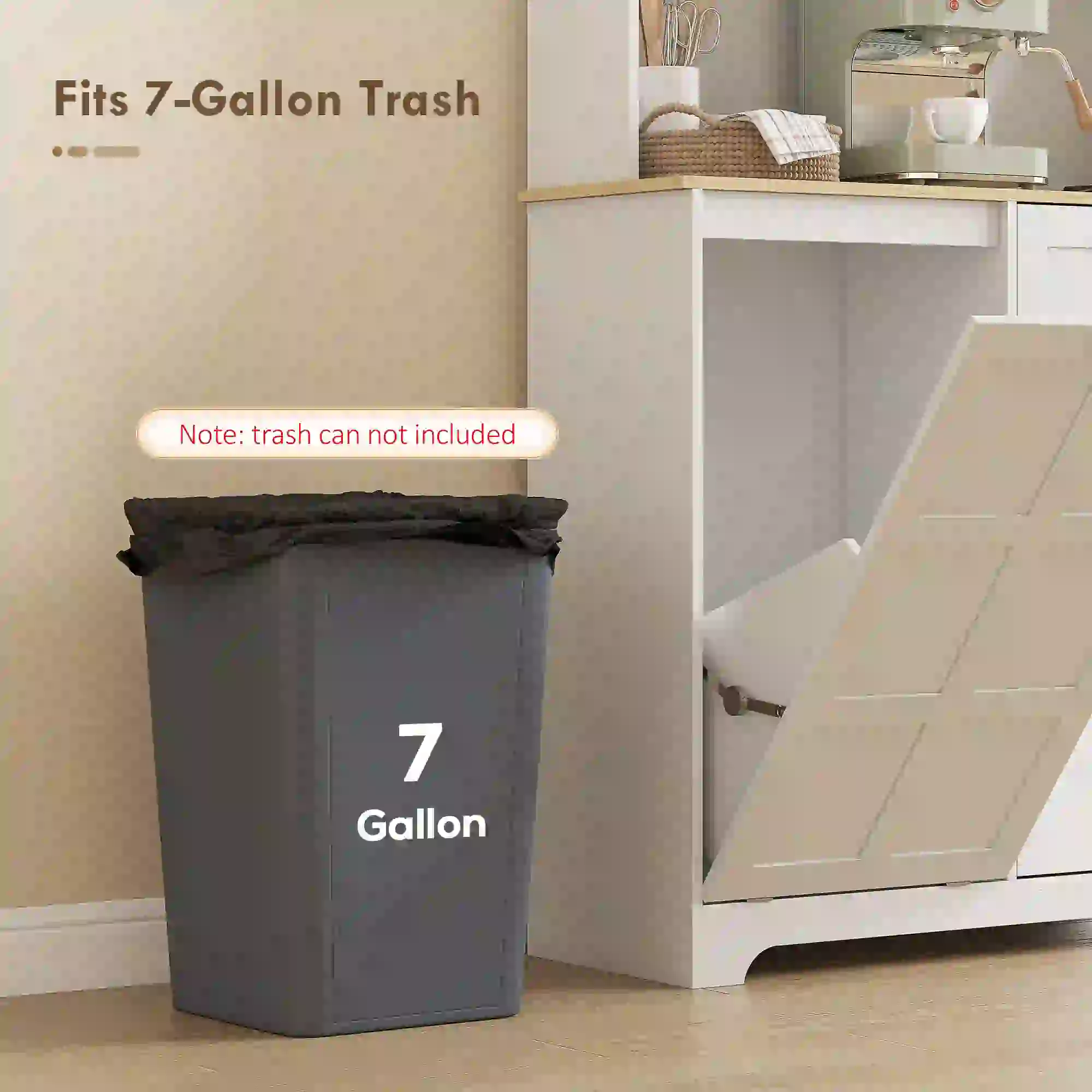 Kitchen Pantry Cabinet, 7 Gallon Trash Can, Adjustable Shelves, White - Image 6