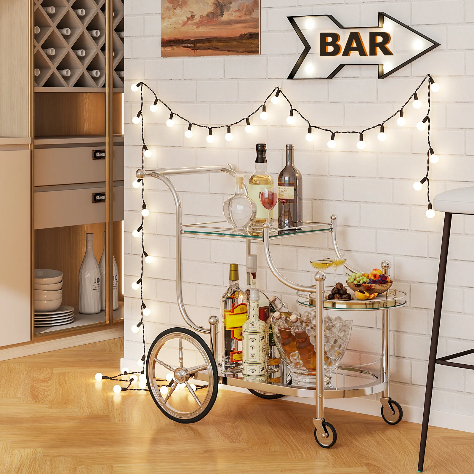 Kitchen Rolling Bar Cart, Tempered Glass, Silver - Image 10