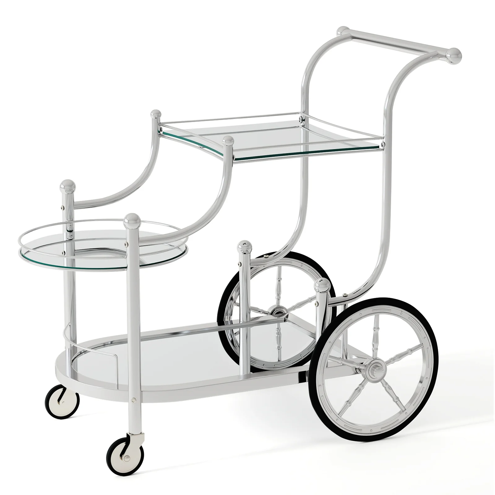 Kitchen Rolling Bar Cart, Tempered Glass, Silver - Image 4