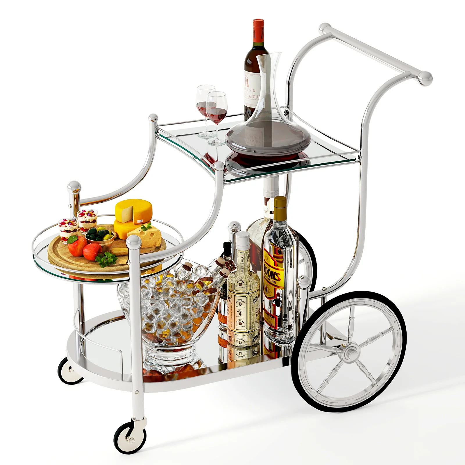 Kitchen Rolling Bar Cart, Tempered Glass, Silver - Image 5