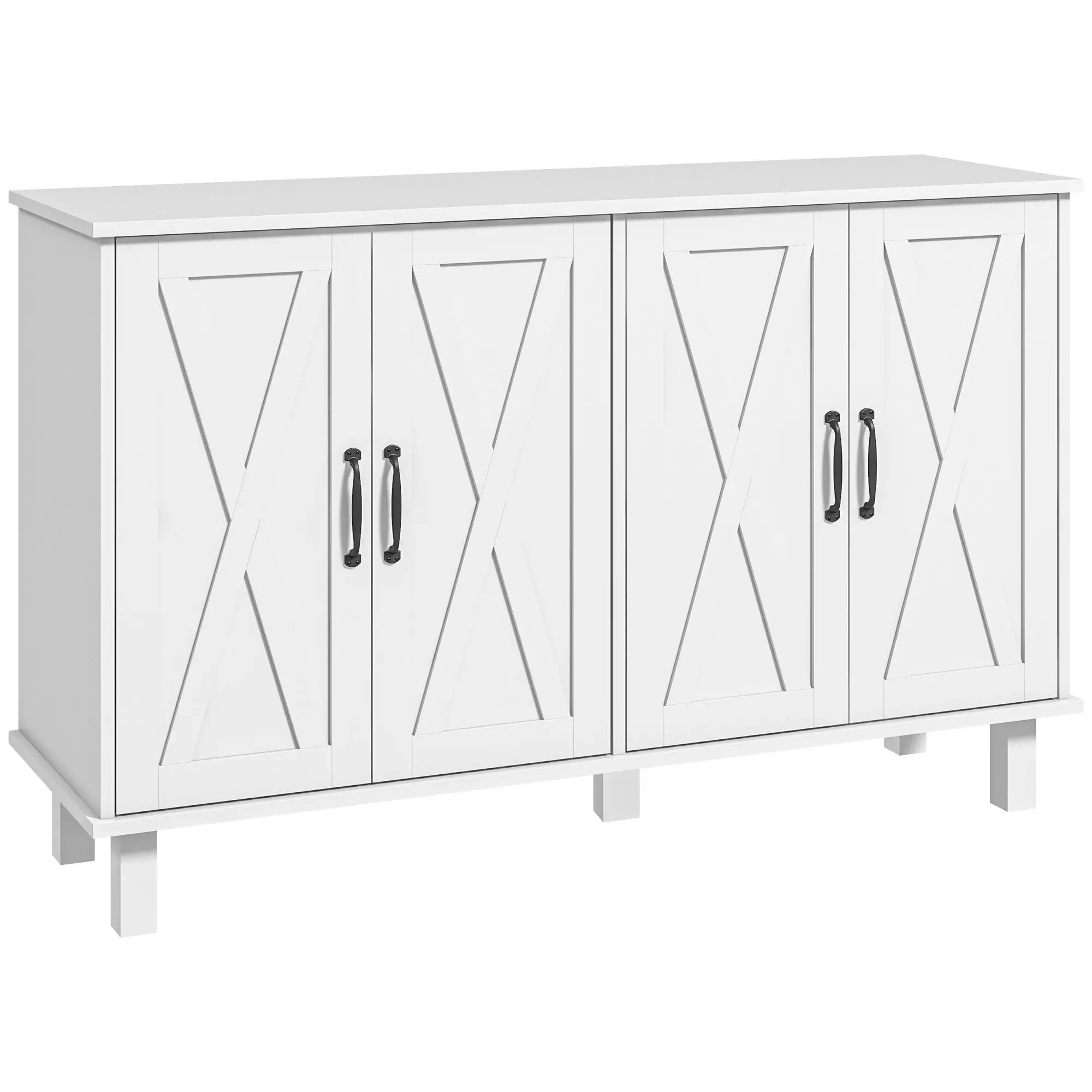Kitchen Sideboard Cabinet, 4 Barn Doors, 2 Adjustable Shelves, White - Image 11