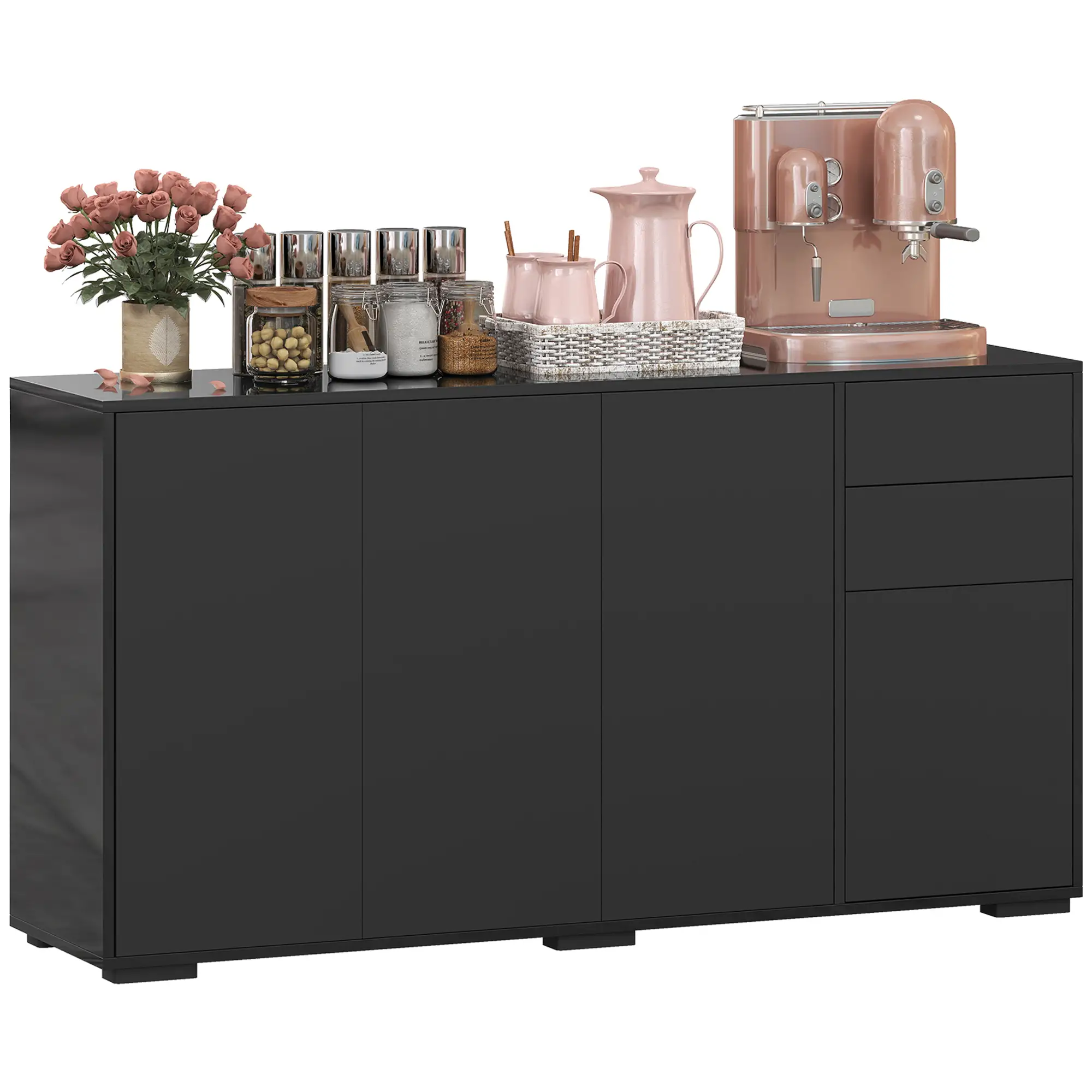 Kitchen Sideboard Storage Cabinet, Modern Coffee Bar, Black - Image 11
