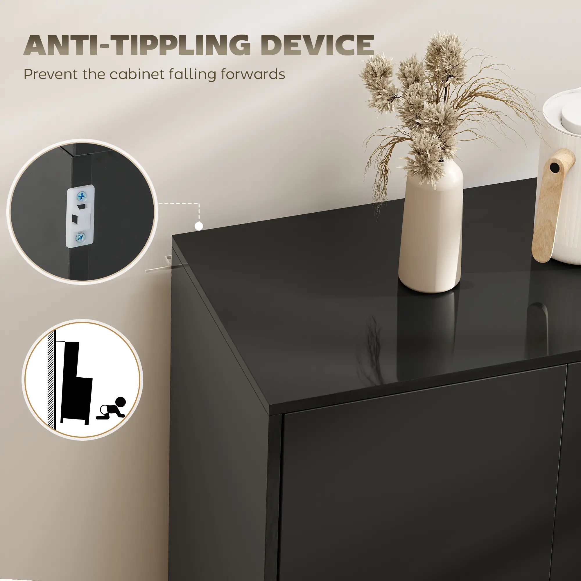 Kitchen Sideboard Storage Cabinet, Modern Coffee Bar, Black - Image 7