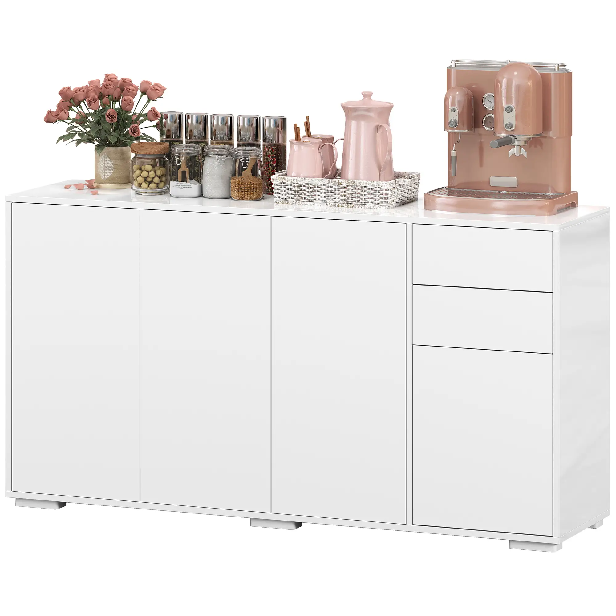 Kitchen Sideboard Storage Cabinet, Modern Coffee Bar with 2 Drawers, White