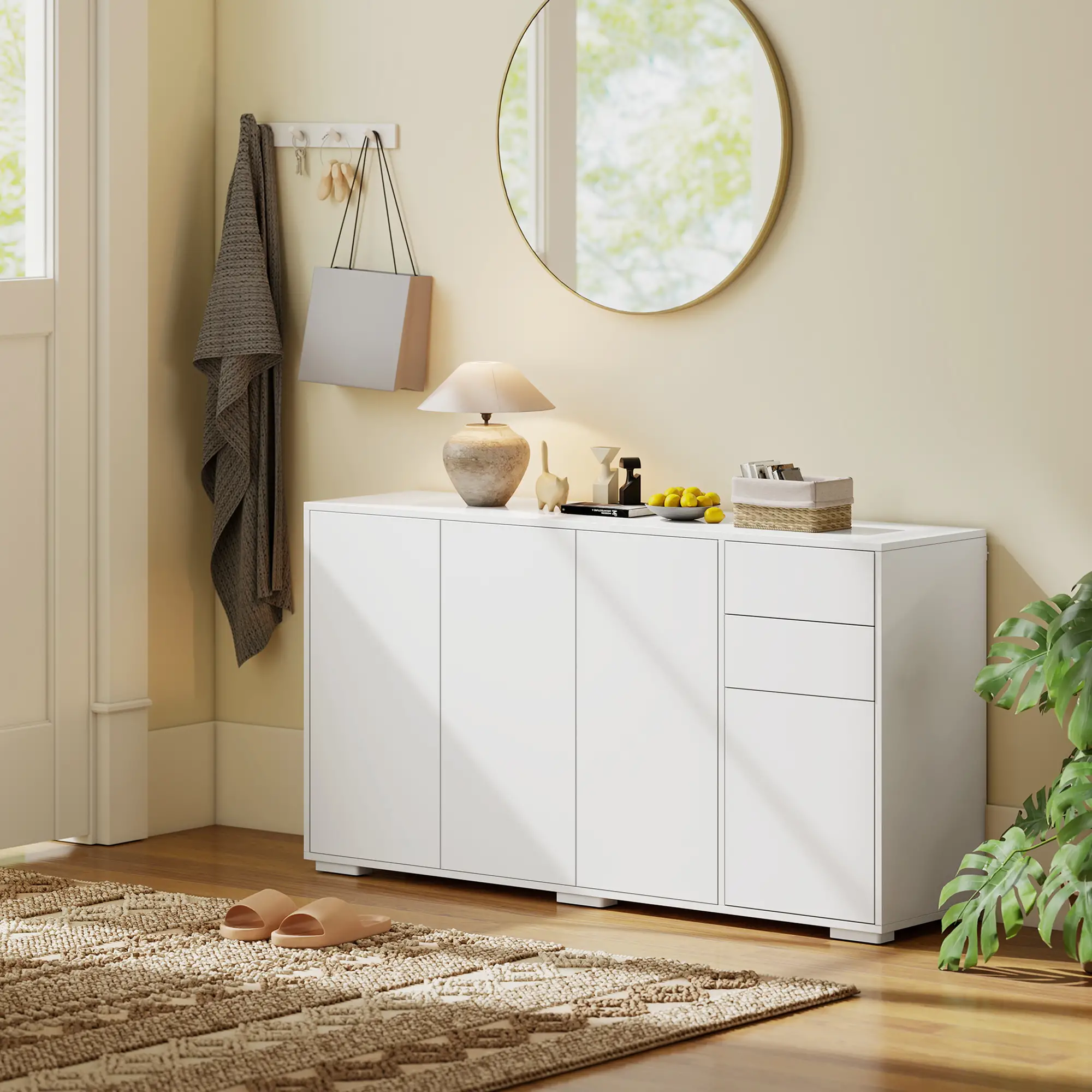 Kitchen Sideboard Storage Cabinet, Modern Coffee Bar with 2 Drawers, White - Image 10