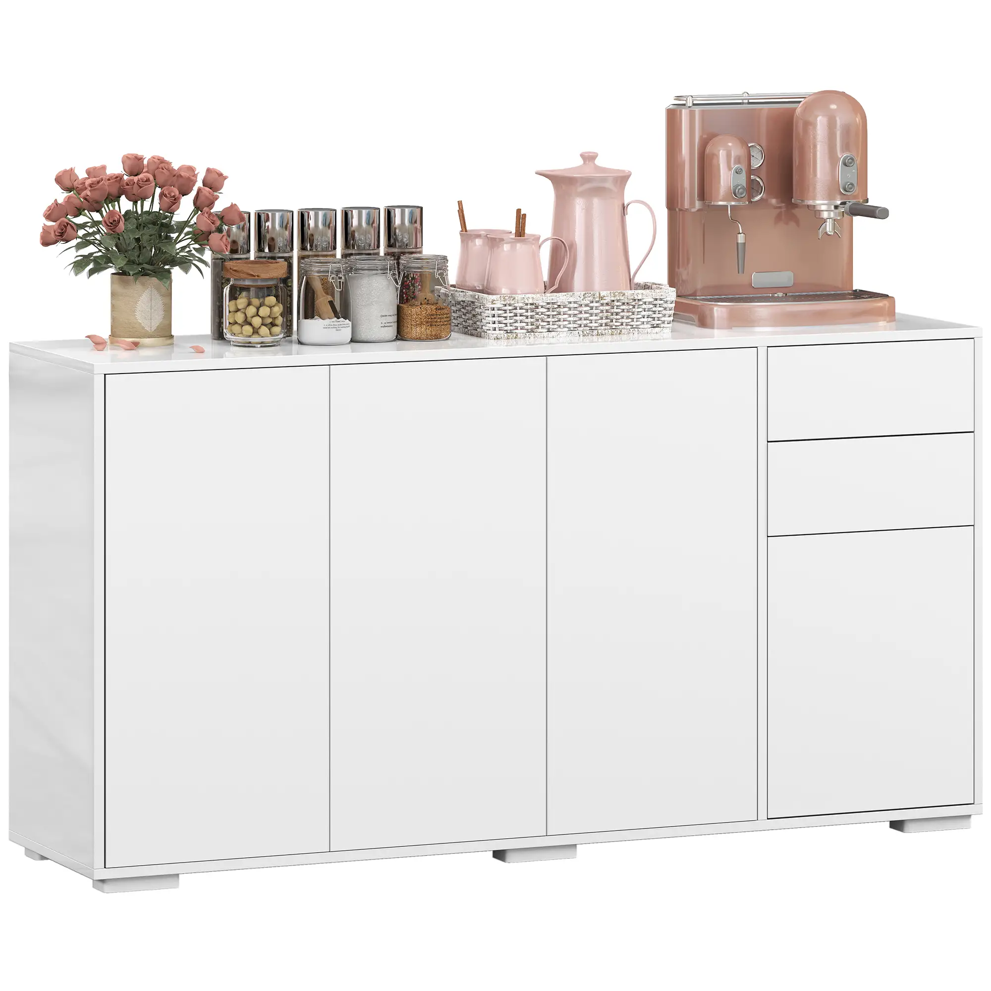 Kitchen Sideboard Storage Cabinet, Modern Coffee Bar with 2 Drawers, White - Image 11