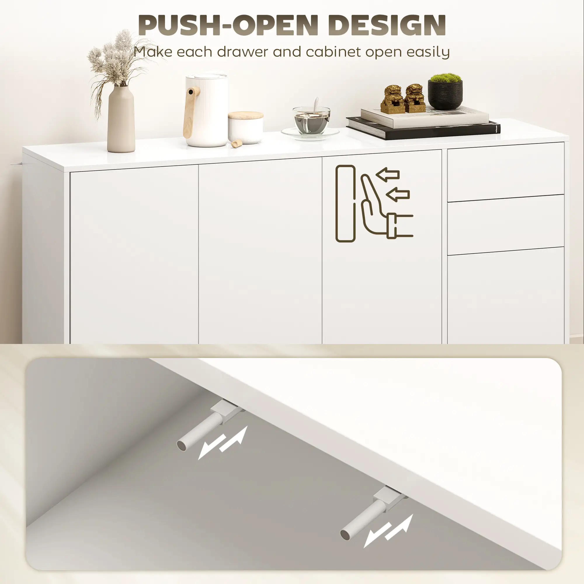 Kitchen Sideboard Storage Cabinet, Modern Coffee Bar with 2 Drawers, White - Image 6