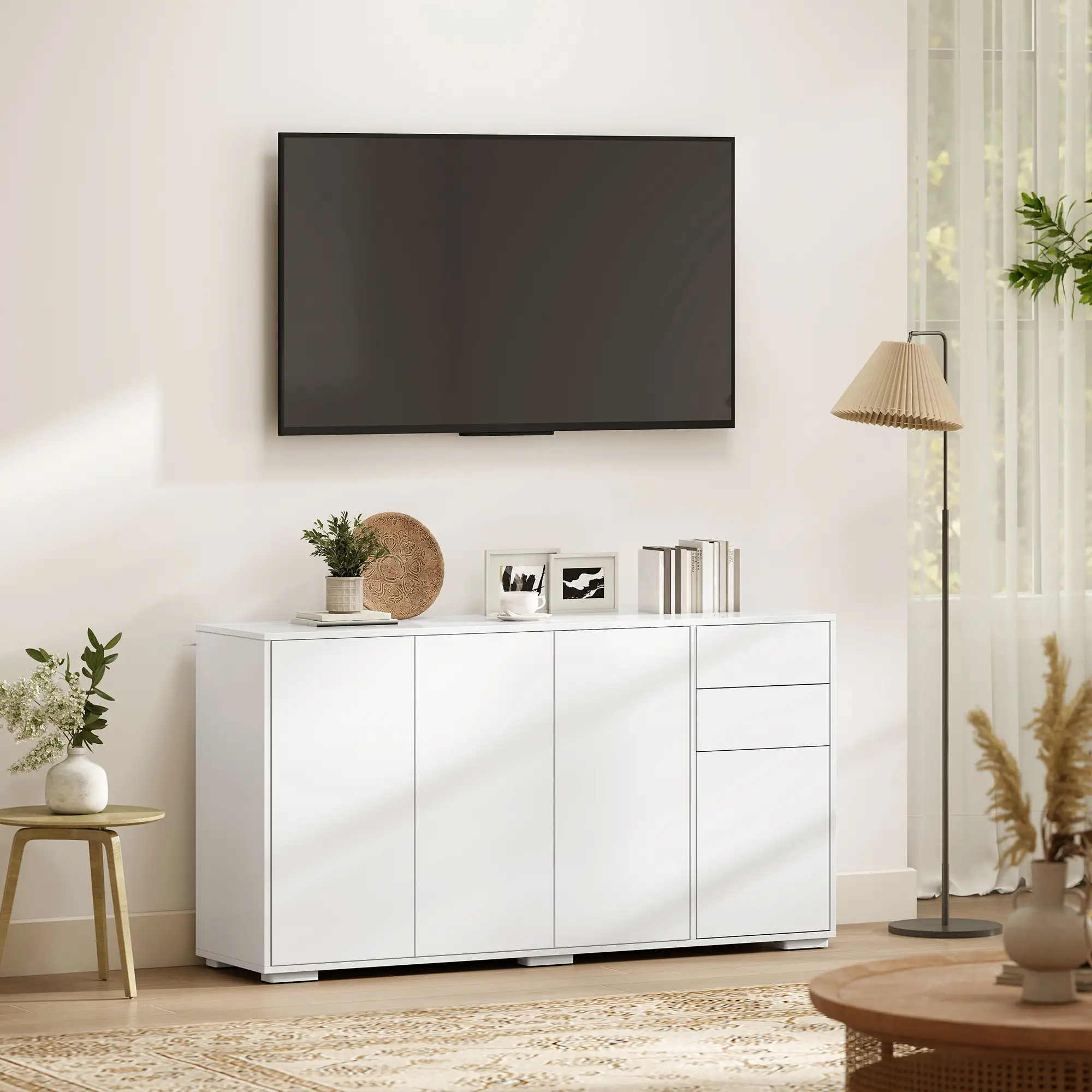 Kitchen Sideboard Storage Cabinet, Modern Coffee Bar with 2 Drawers, White - Image 9
