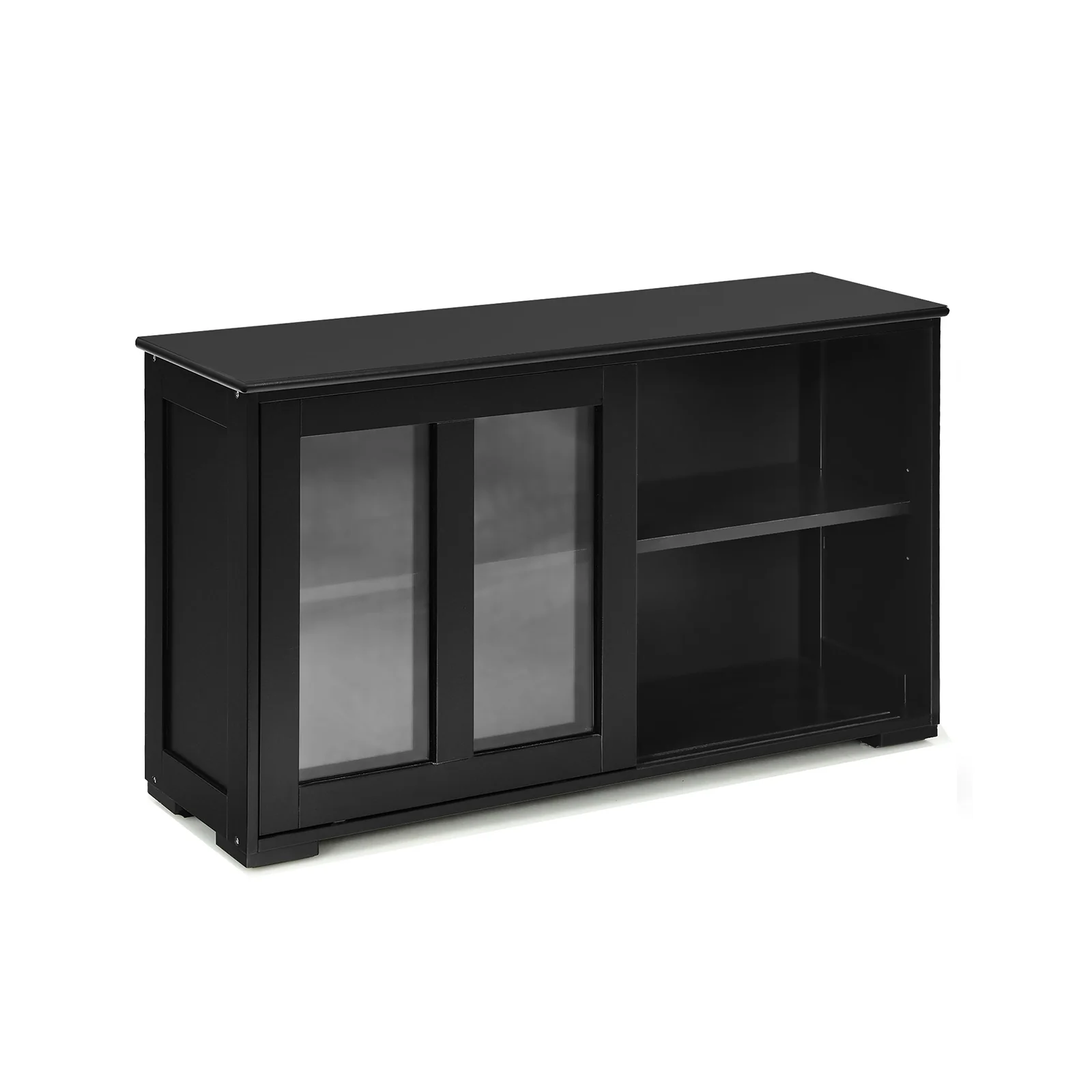 Kitchen Storage Cabinet With Glass Sliding Door, Black - Image 4