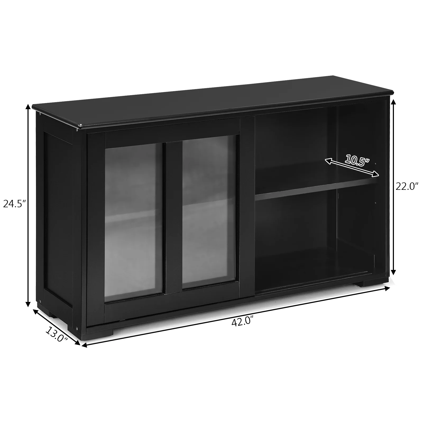 Kitchen Storage Cabinet With Glass Sliding Door, Black - Image 6