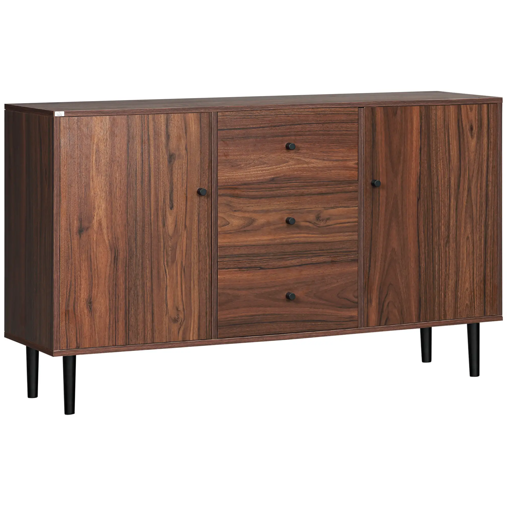 Kitchen Storage Sideboard, 2 Doors, 3 Drawers, Adjustable Shelves, Brown