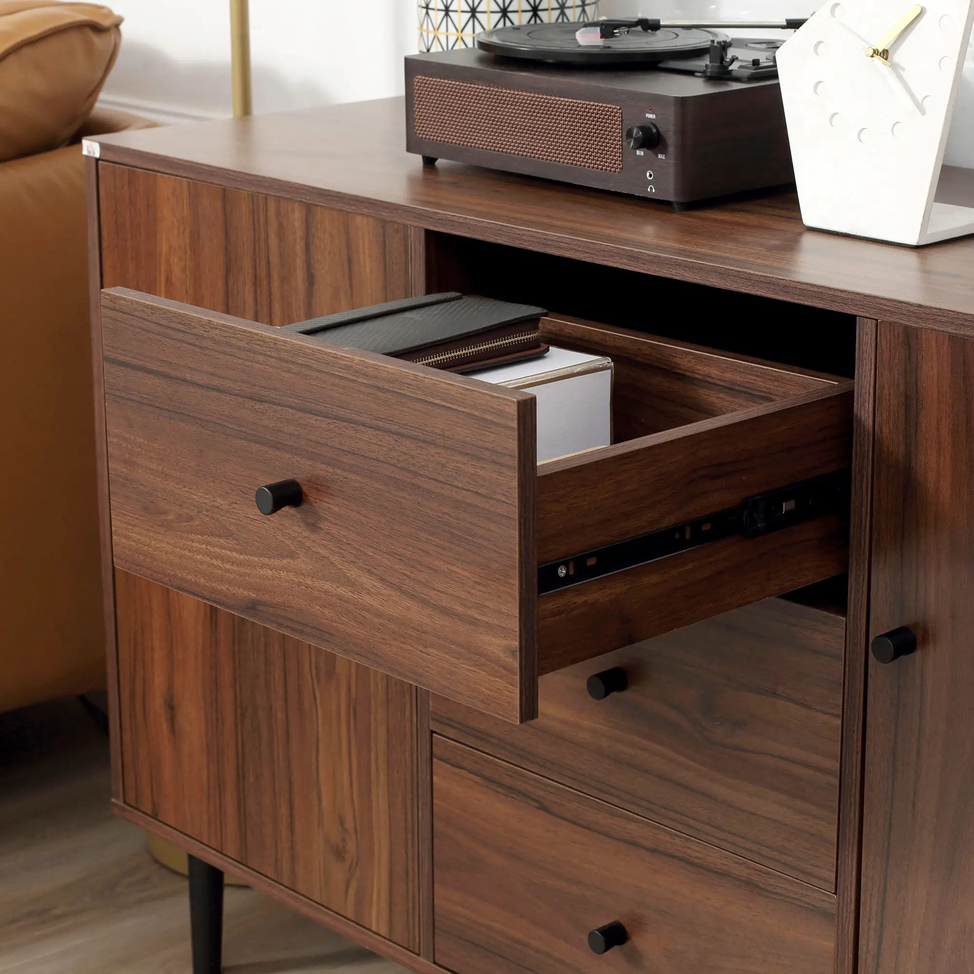 Kitchen Storage Sideboard, 2 Doors, 3 Drawers, Adjustable Shelves, Brown - Image 10