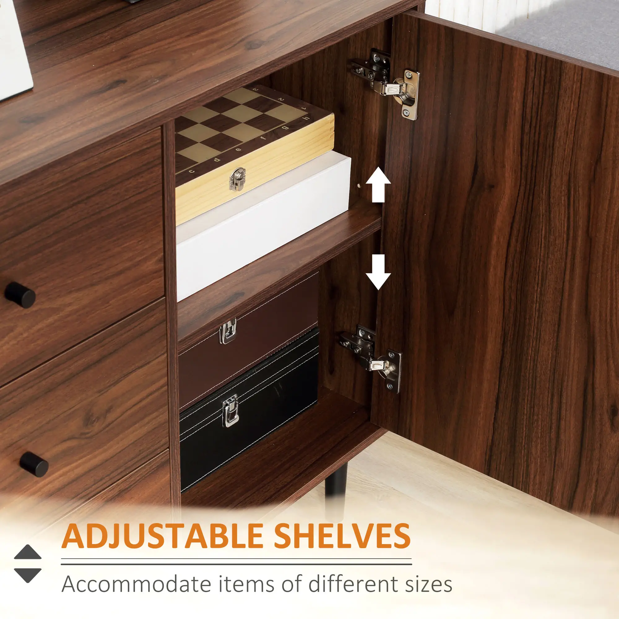 Kitchen Storage Sideboard, 2 Doors, 3 Drawers, Adjustable Shelves, Brown - Image 6