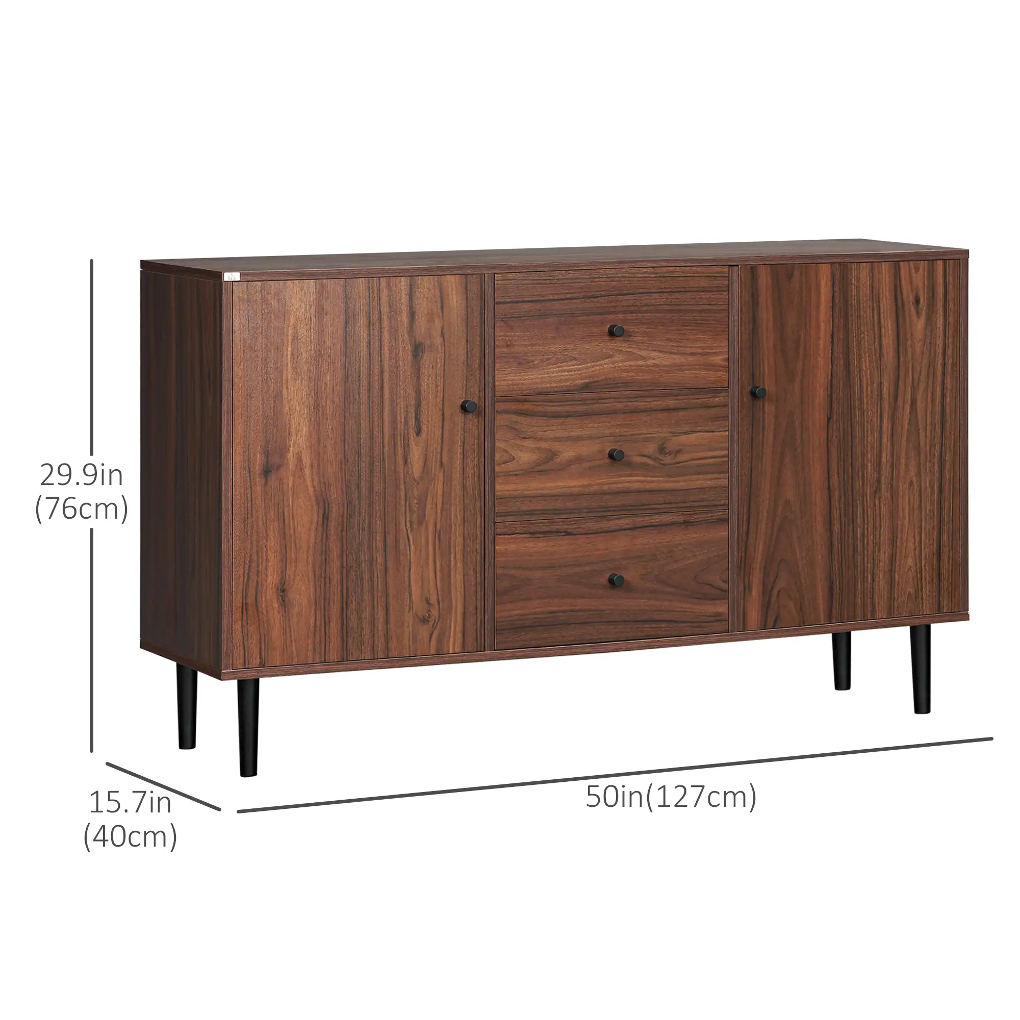 Kitchen Storage Sideboard, Buffet Cabinet, 2 Cupboard, 3 Drawers, Adjustable Shelves, Rustic Brown - Image 3