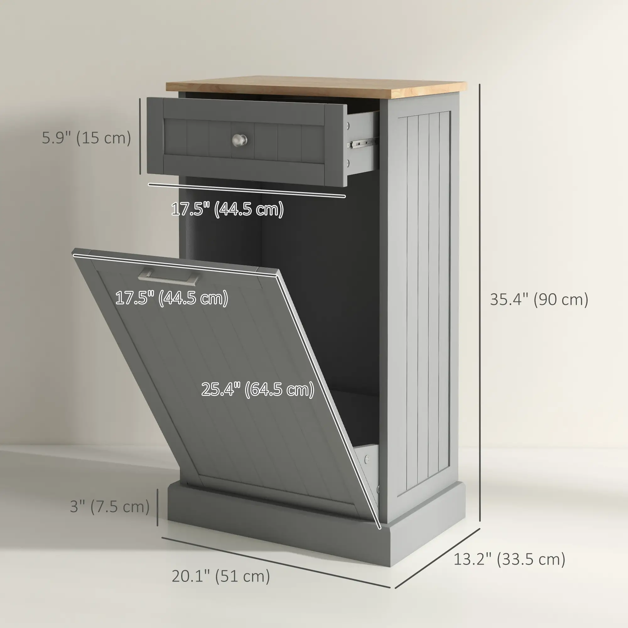 Kitchen Tilt Out Trash Bin Cabinet, Free Standing, Grey - Image 3