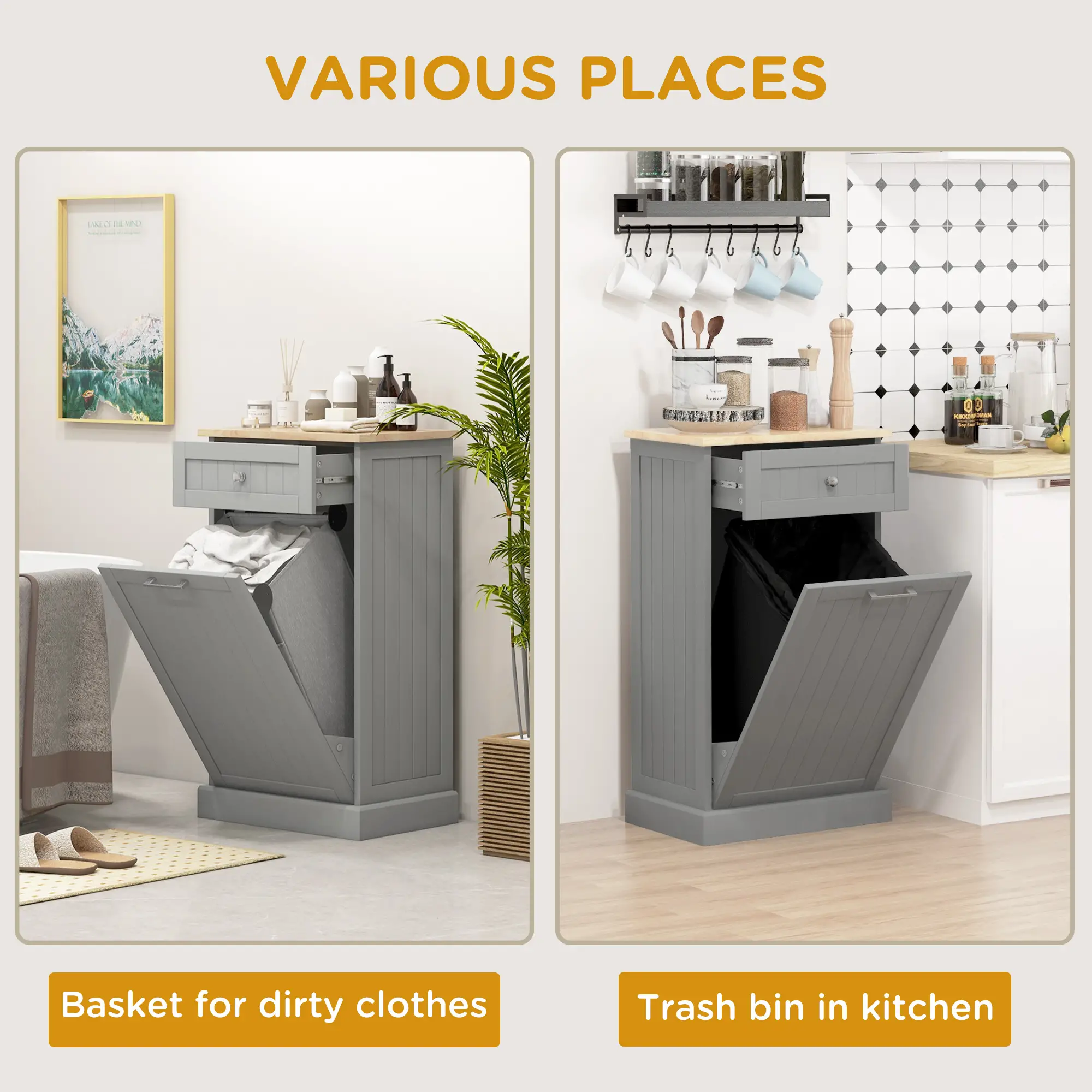 Kitchen Tilt Out Trash Bin Cabinet, Free Standing, Grey - Image 6