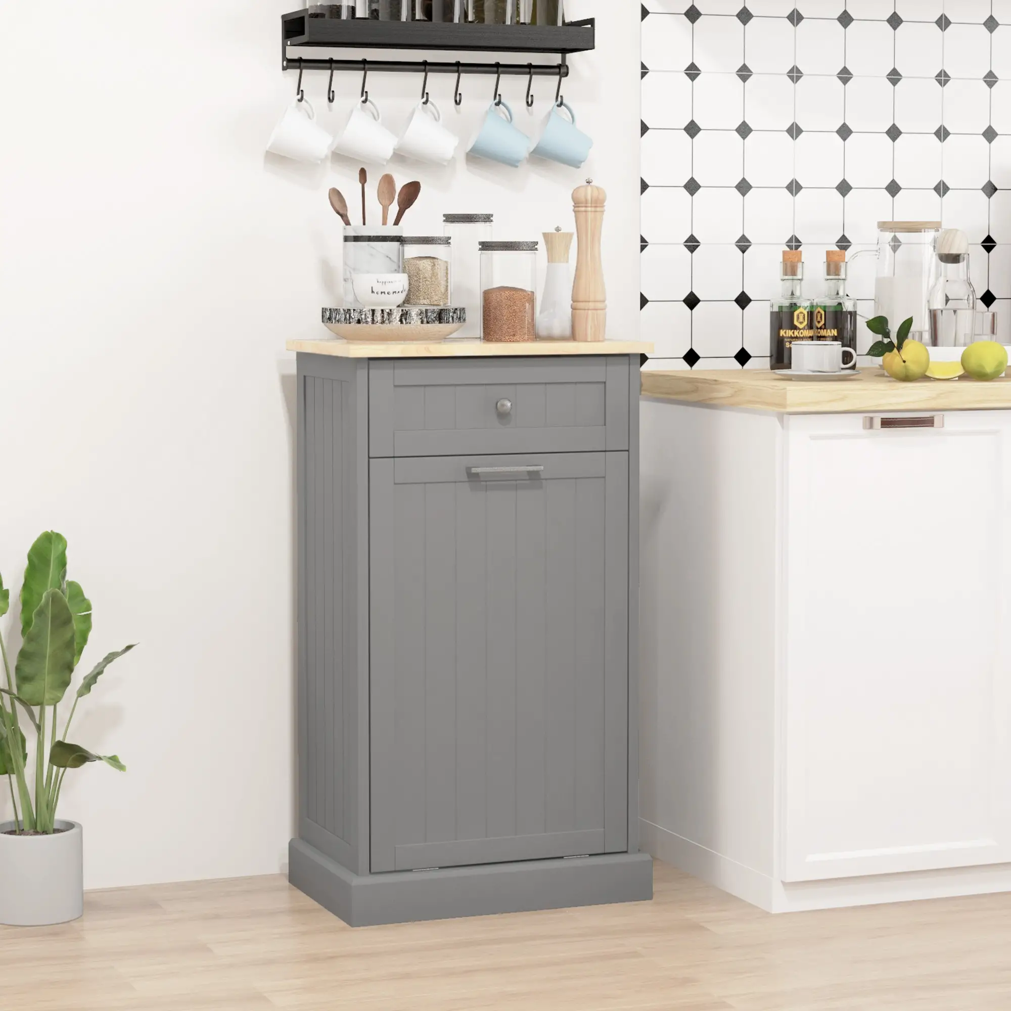 Kitchen Tilt Out Trash Bin Cabinet, Free Standing, Grey - Image 8
