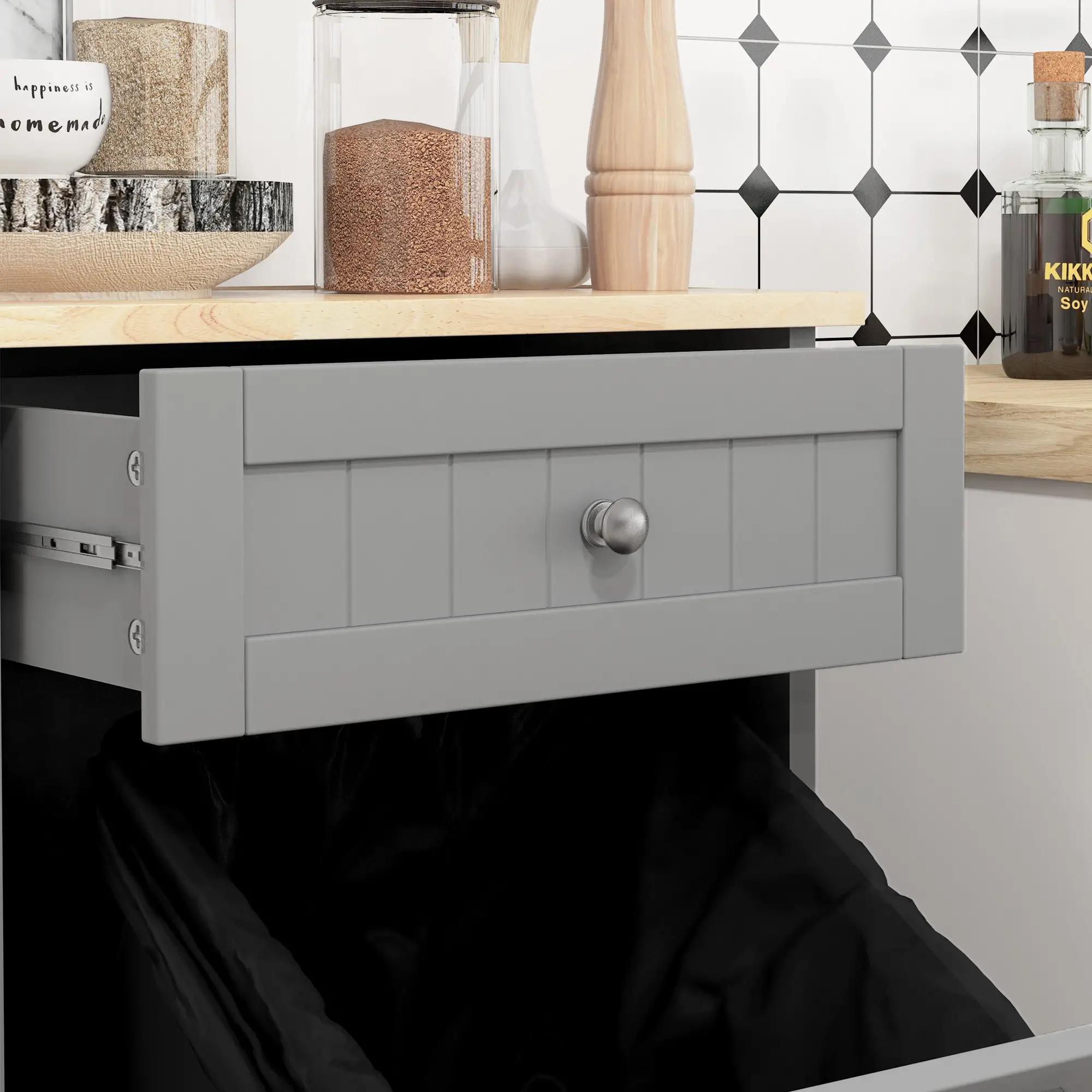Kitchen Tilt Out Trash Bin Cabinet, Free Standing, Grey - Image 9