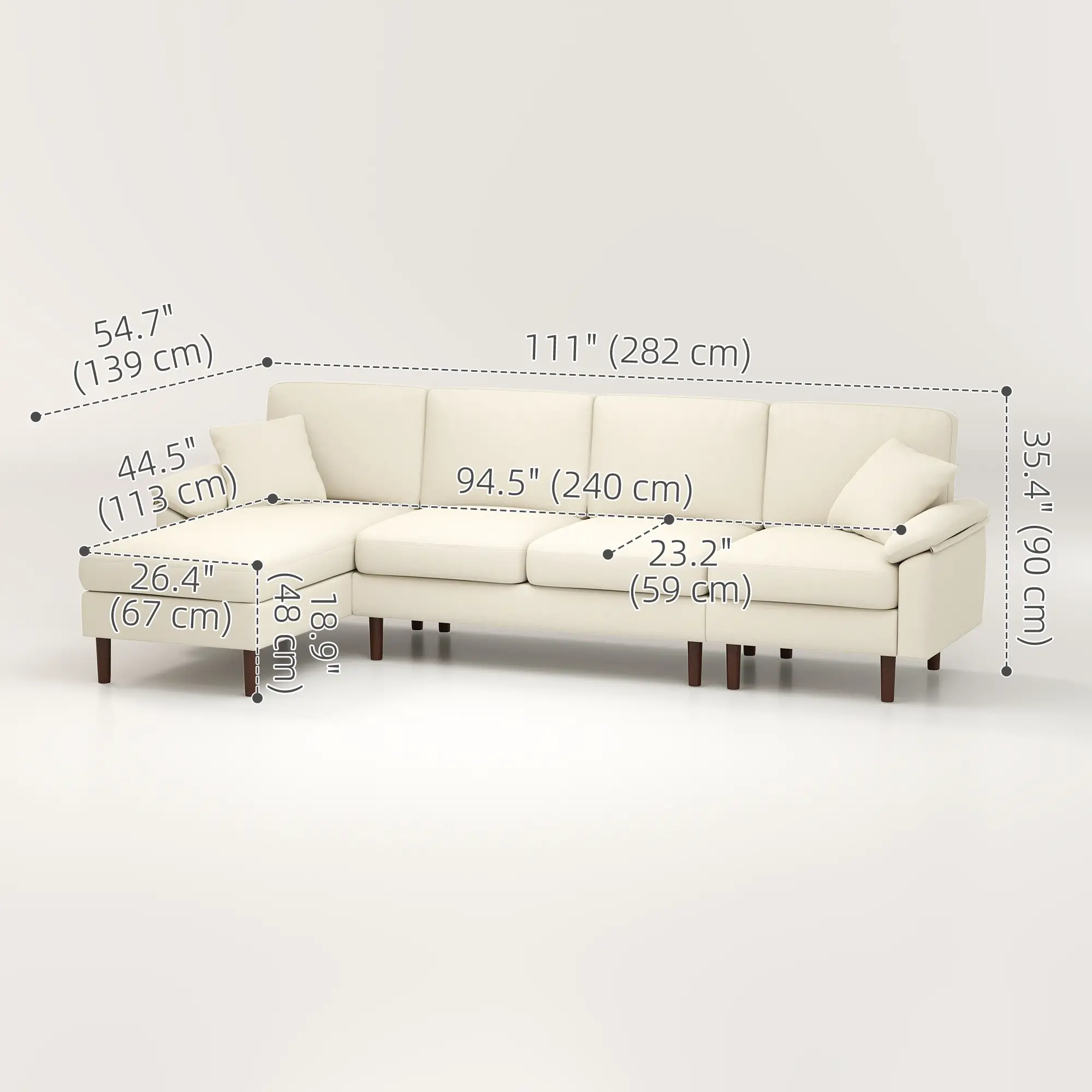 L-Shape Sectional Sofa, Changeable Chaise Lounge, Cream White - Image 3
