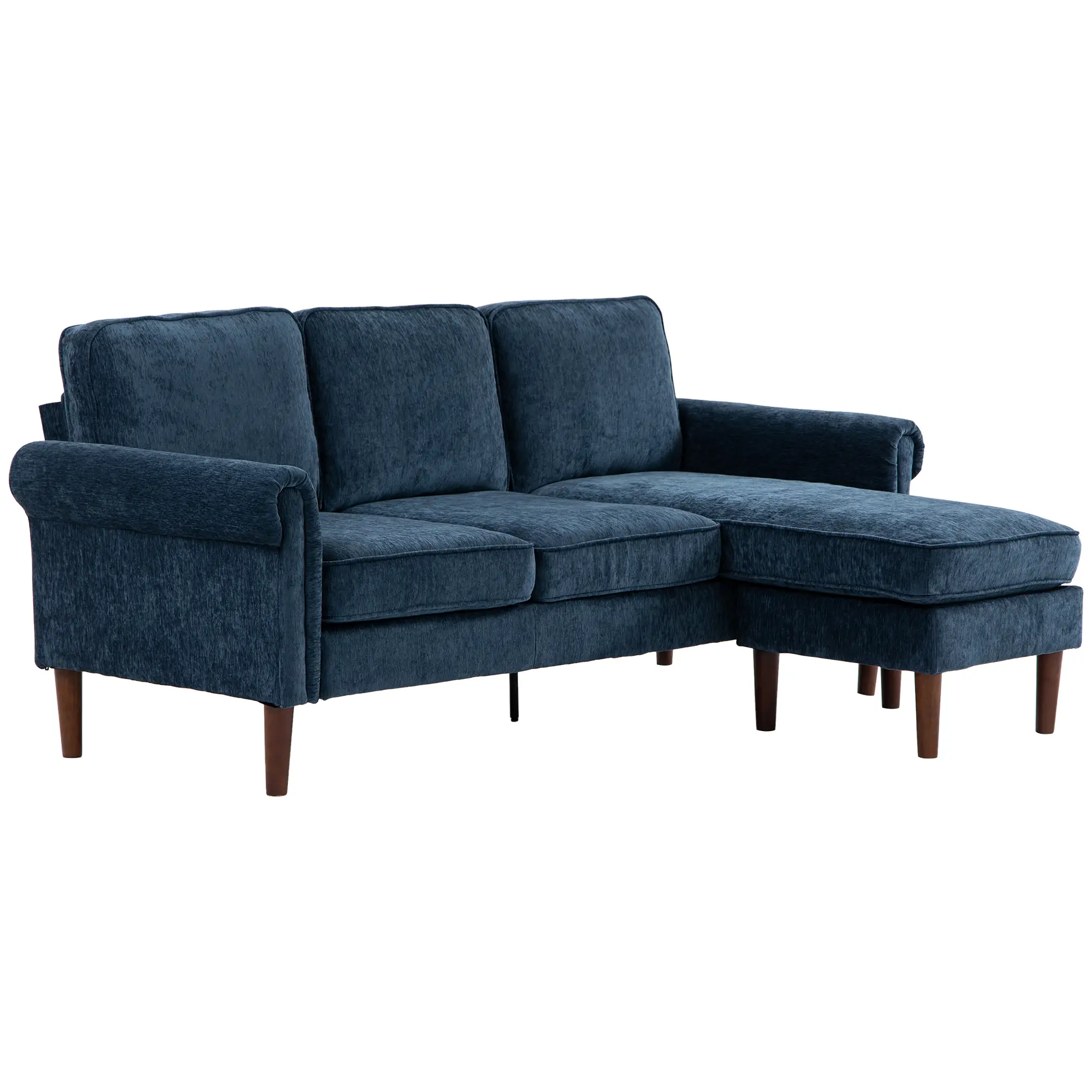 L Shape Sofa, Modern Sectional Couch, Changeable Chaise, Wooden Legs, Dark Blue - Image 11