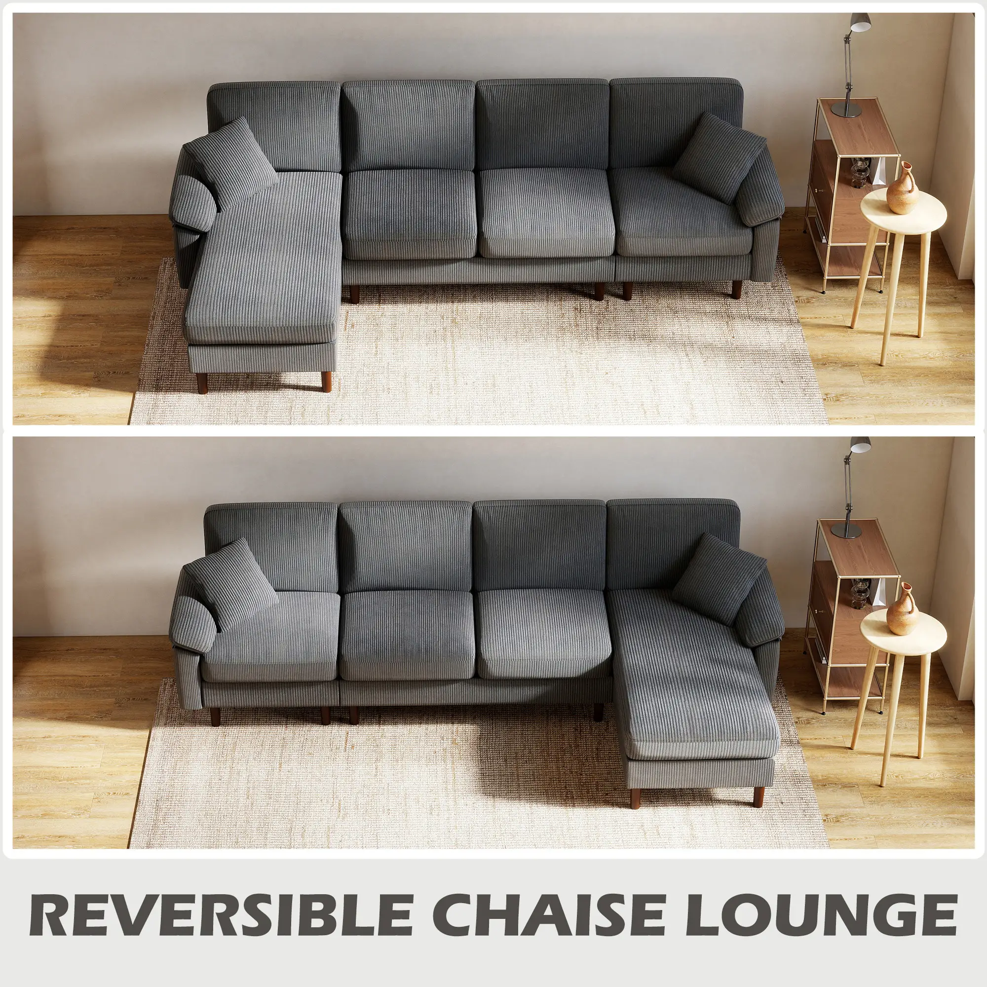 L-Shape Sofa, Modern Sectional Couch with Chaise, Dark Grey - Image 5