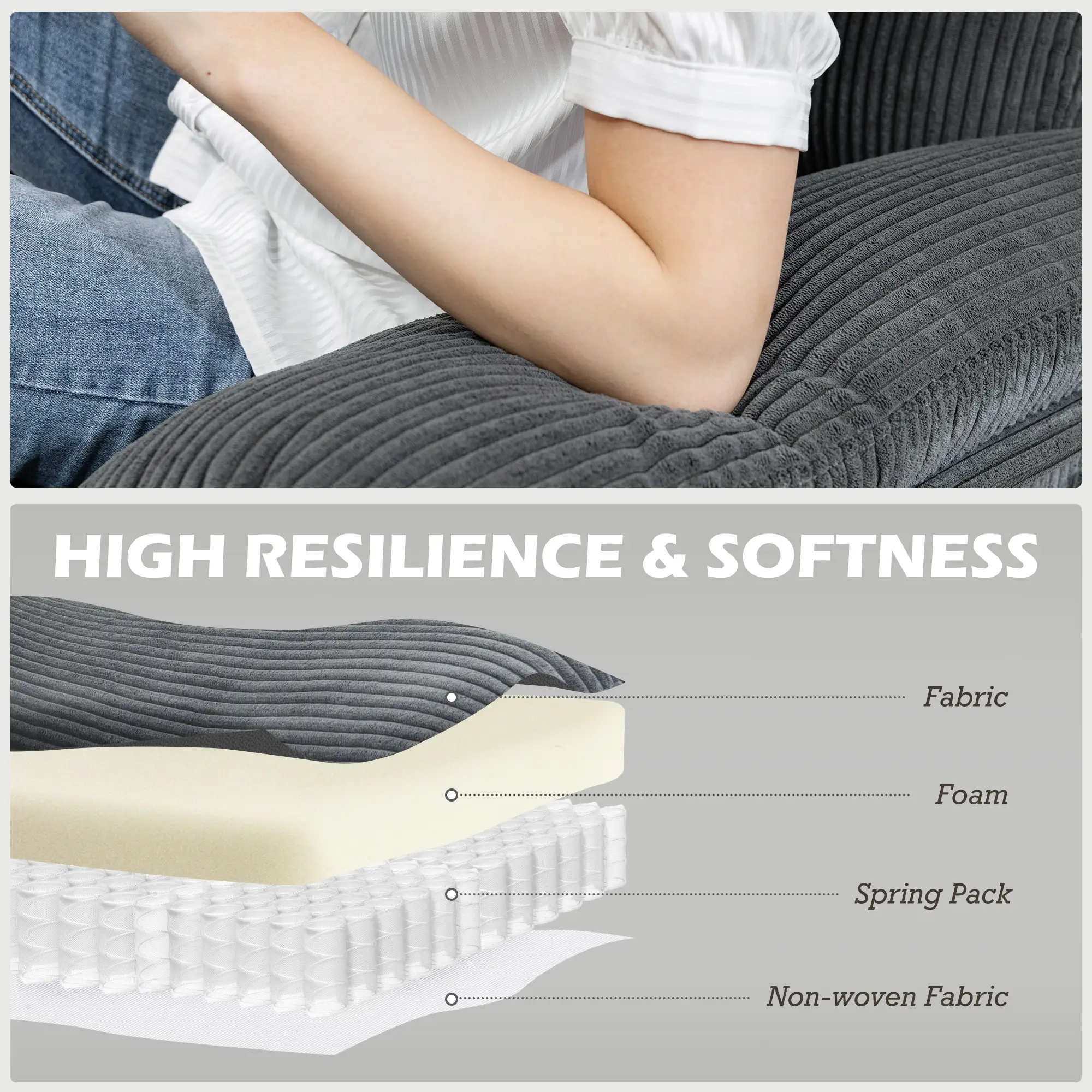 L-Shape Sofa, Modern Sectional Couch with Chaise, Dark Grey - Image 6