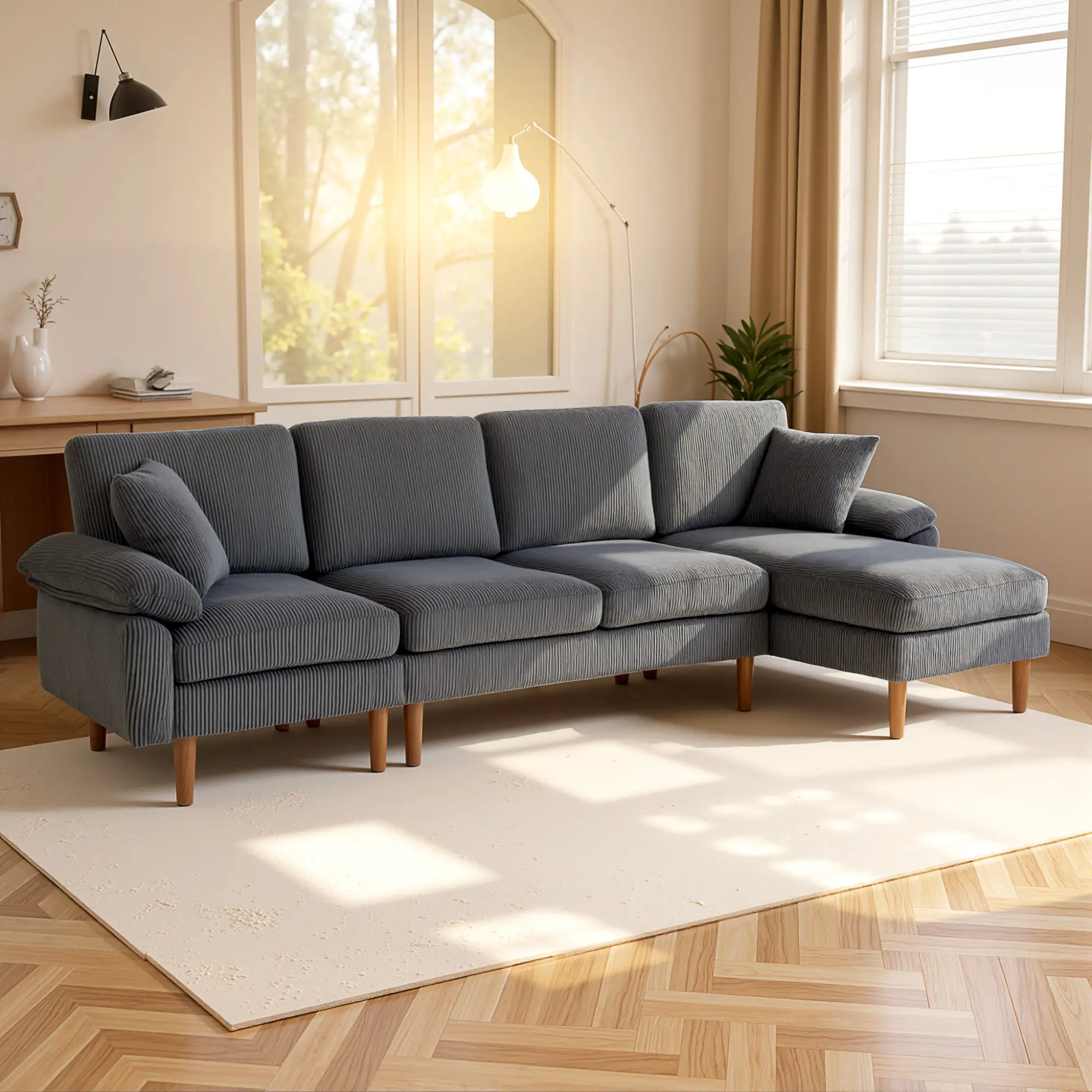 L-Shape Sofa, Modern Sectional Couch with Chaise, Dark Grey - Image 8