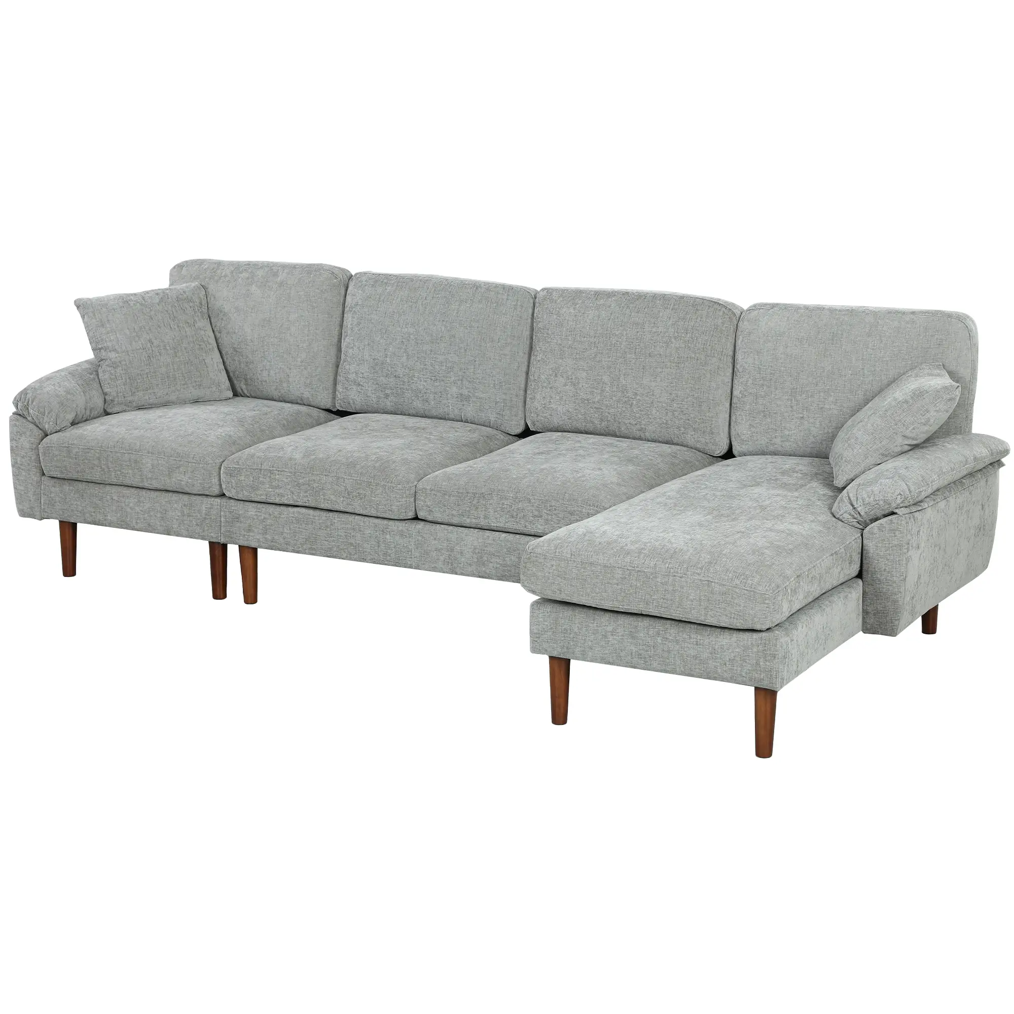 L-Shape Sofa, Modern Sectional Couch with Chaise Lounge, Grey