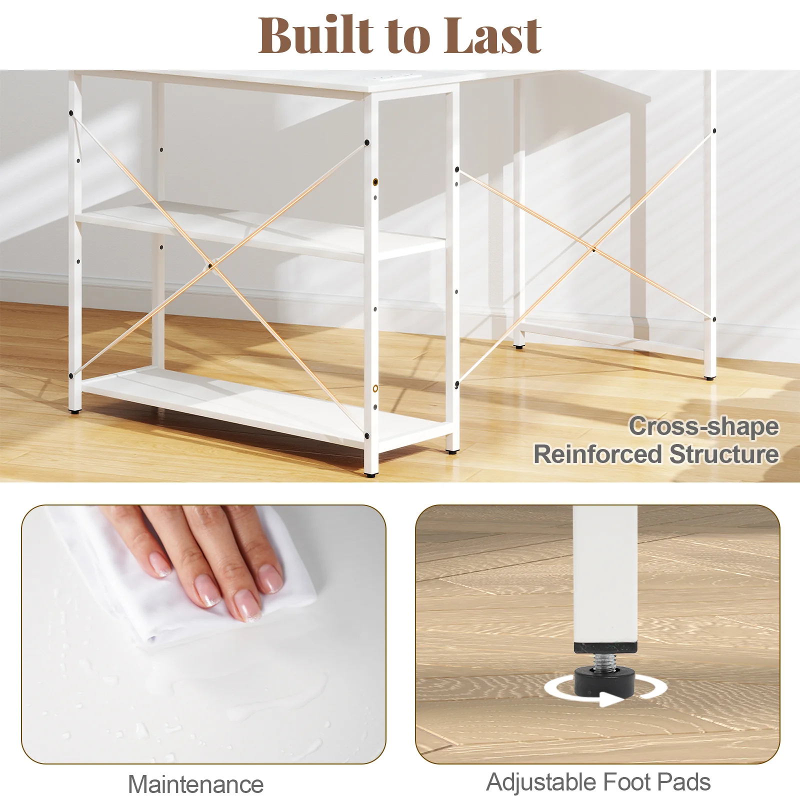 L-Shaped 47 Inch Reversible Corner Desk, Adjustable Storage Shelves, White - Image 10