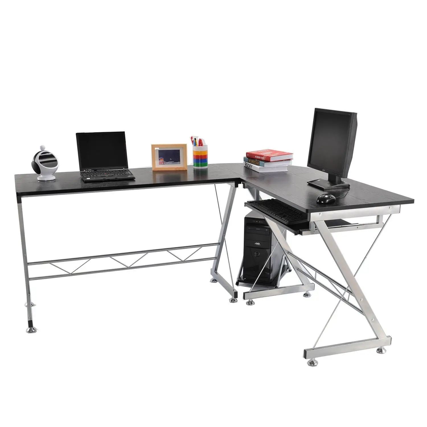 L-Shaped Computer Desk, Corner Table with Keyboard Tray, Home Office - Image 11