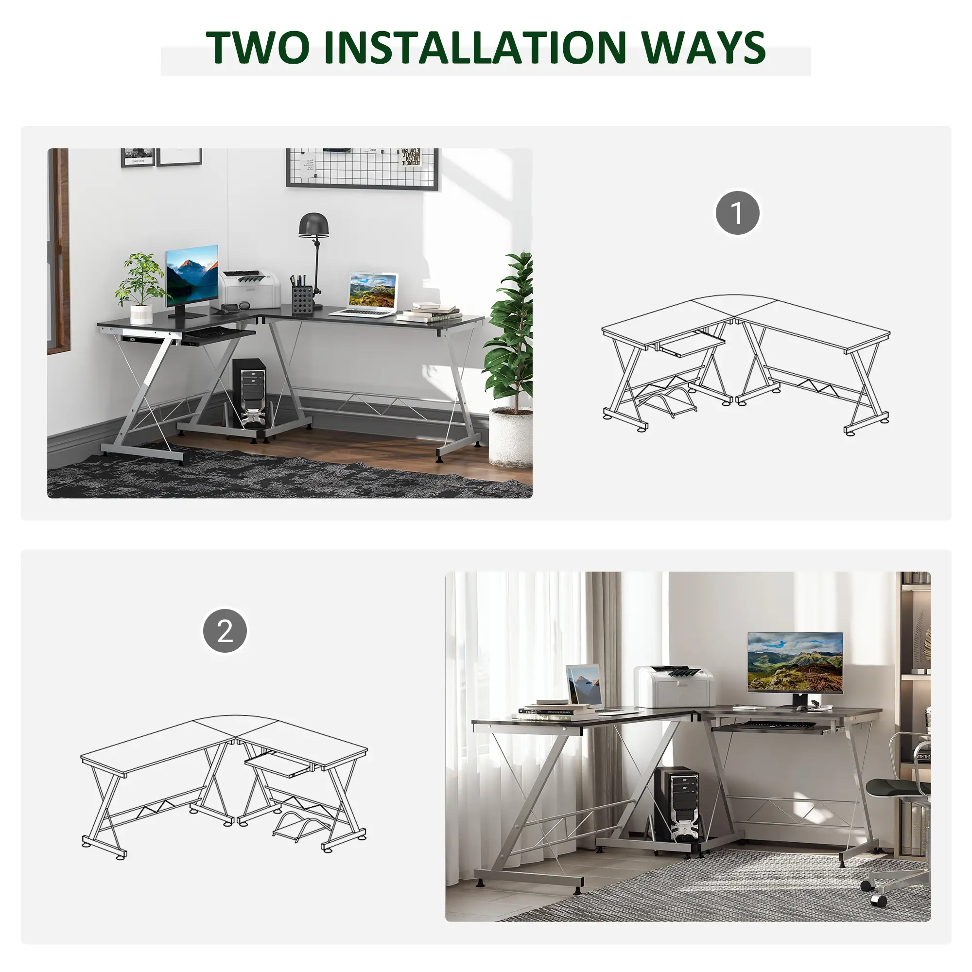 L-Shaped Computer Desk, Corner Table with Keyboard Tray, Home Office - Image 5