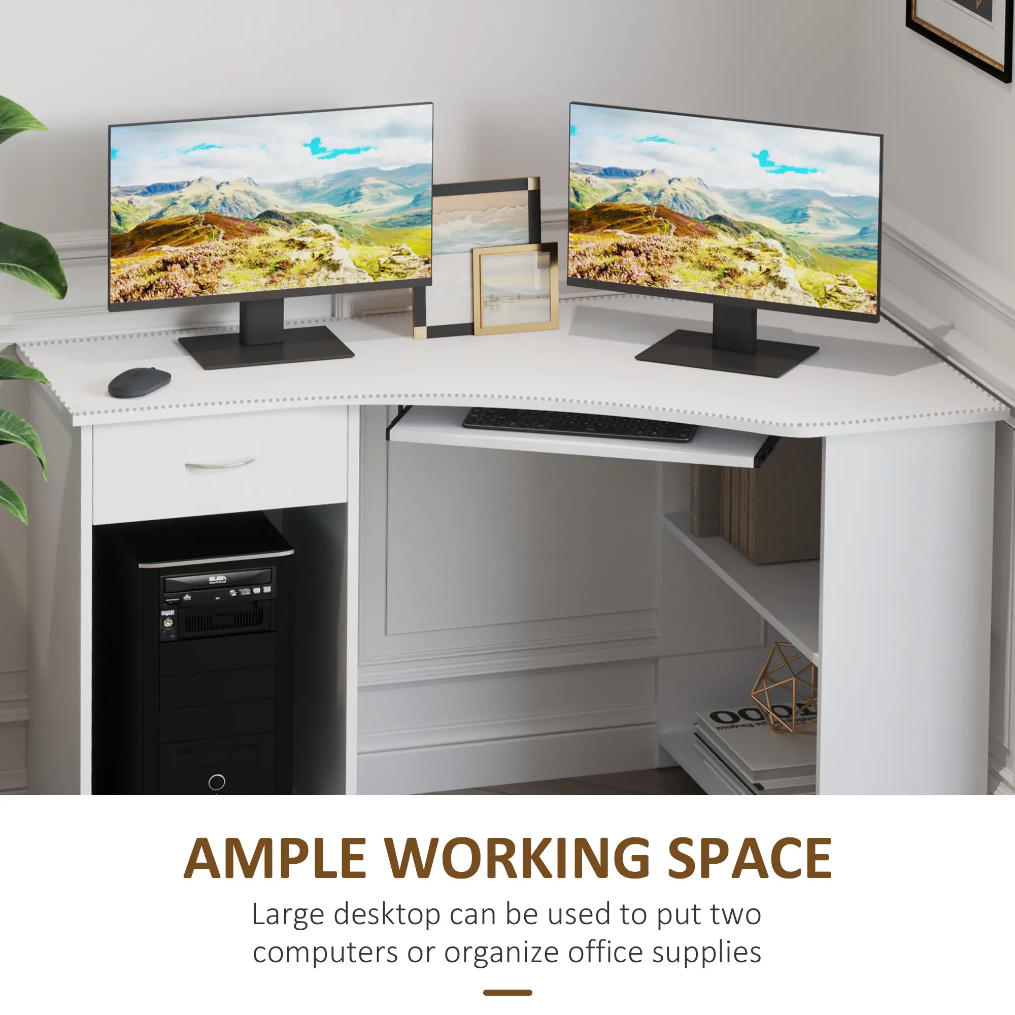 L-Shaped Computer Desk, File Cabinet Set, White - Image 5