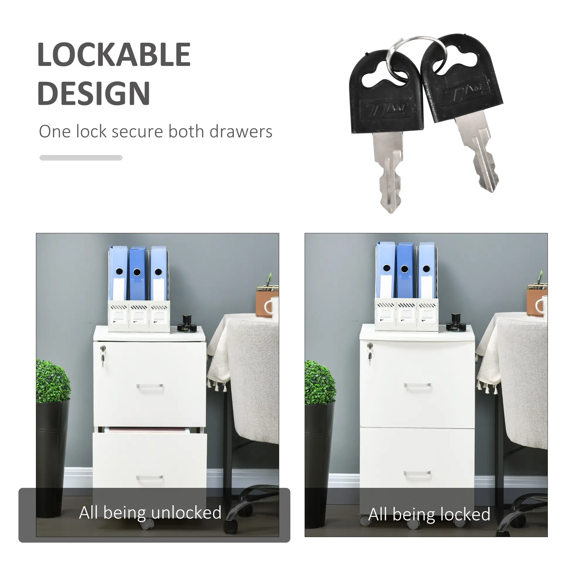 L-Shaped Computer Desk, File Cabinet Set, White - Image 6