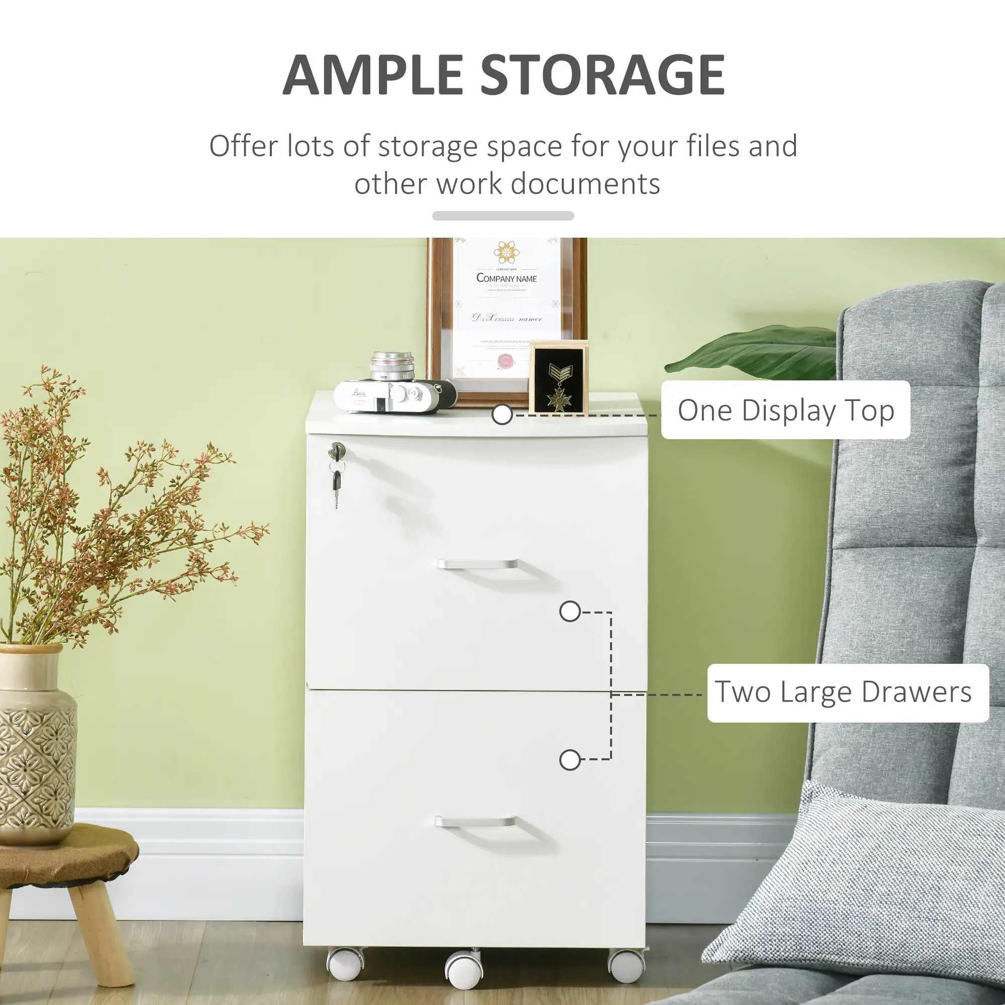 L-Shaped Computer Desk, File Cabinet Set, White - Image 7