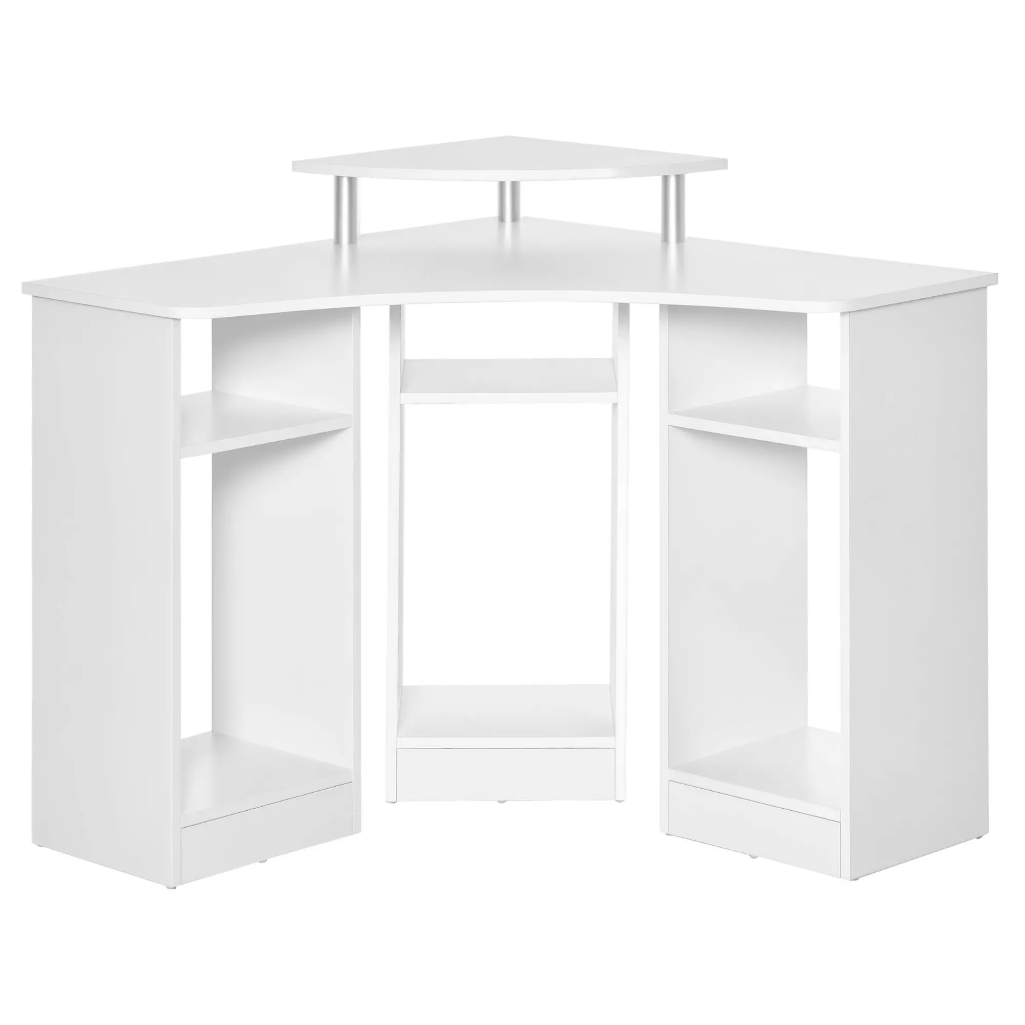 L-Shaped Computer Desk with Monitor Stand, Home Office Corner, White