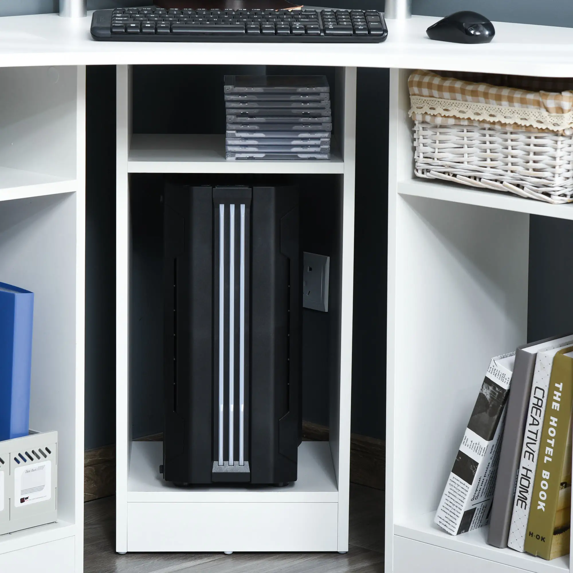 L-Shaped Computer Desk with Monitor Stand, Home Office Corner, White - Image 11