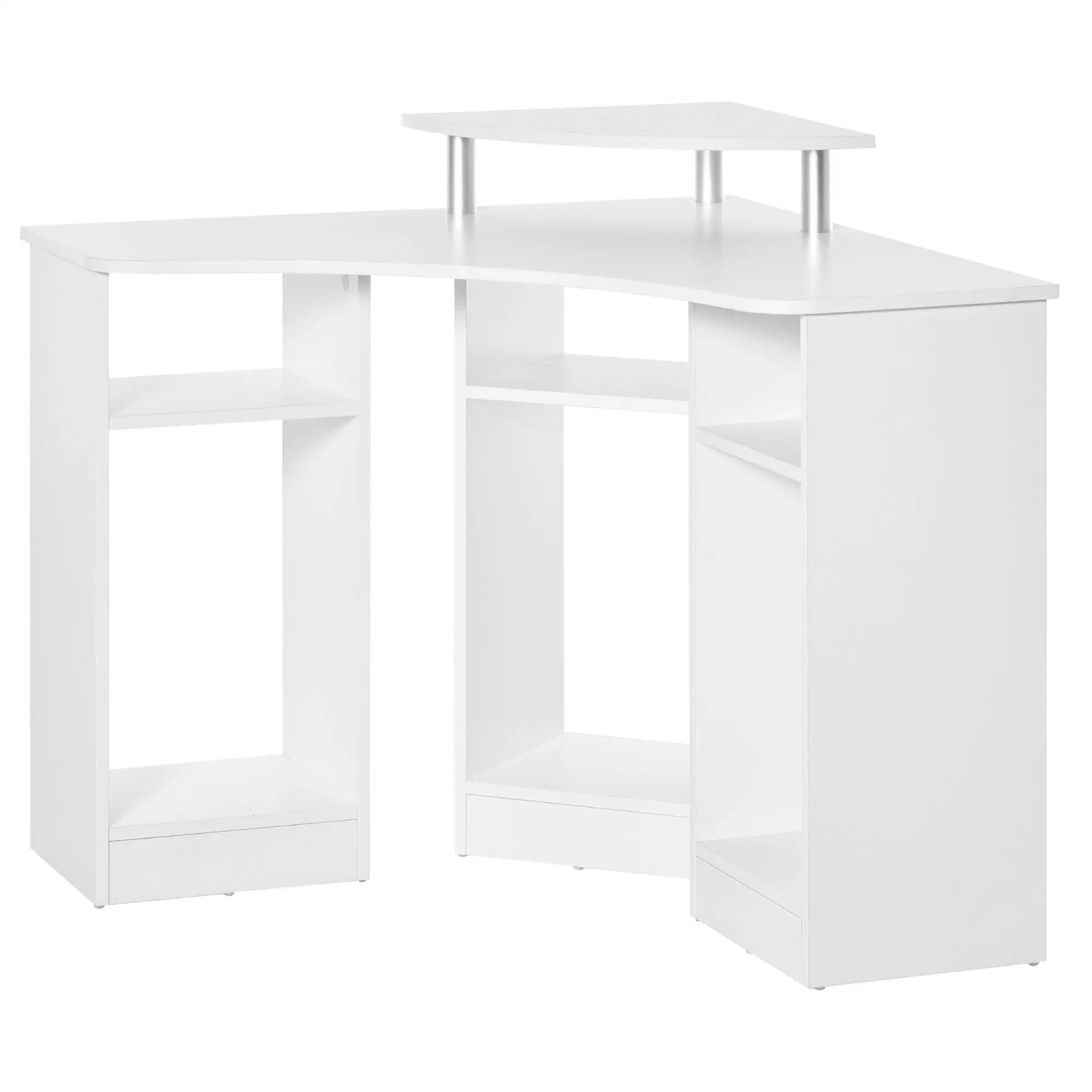 L-Shaped Computer Desk with Monitor Stand, Home Office Corner, White - Image 12