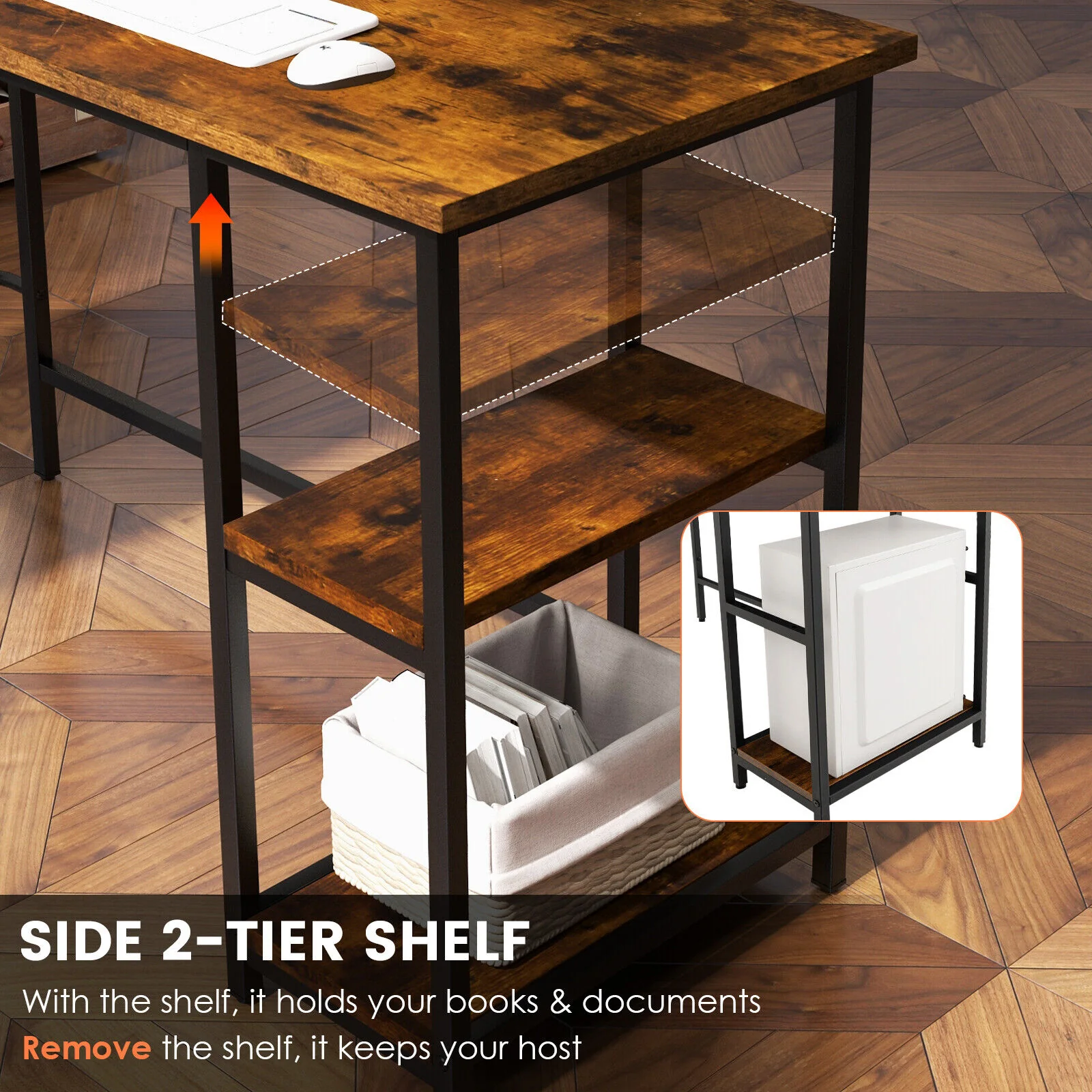 L Shaped Computer Desk With Outlets And USB Ports, Brown - Image 10