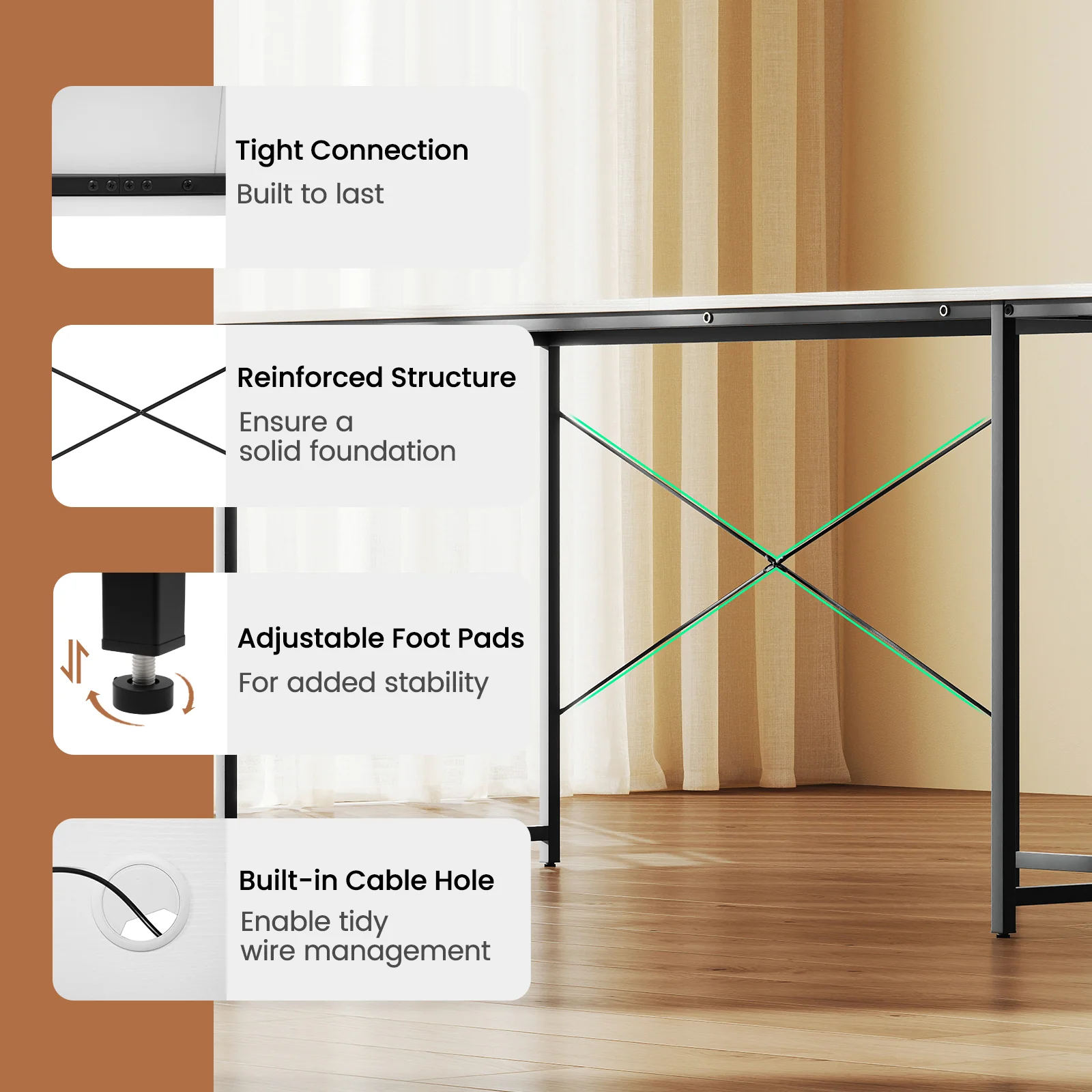 L-Shaped Computer Desk With Power Outlets, Monitor Shelf, White - Image 8