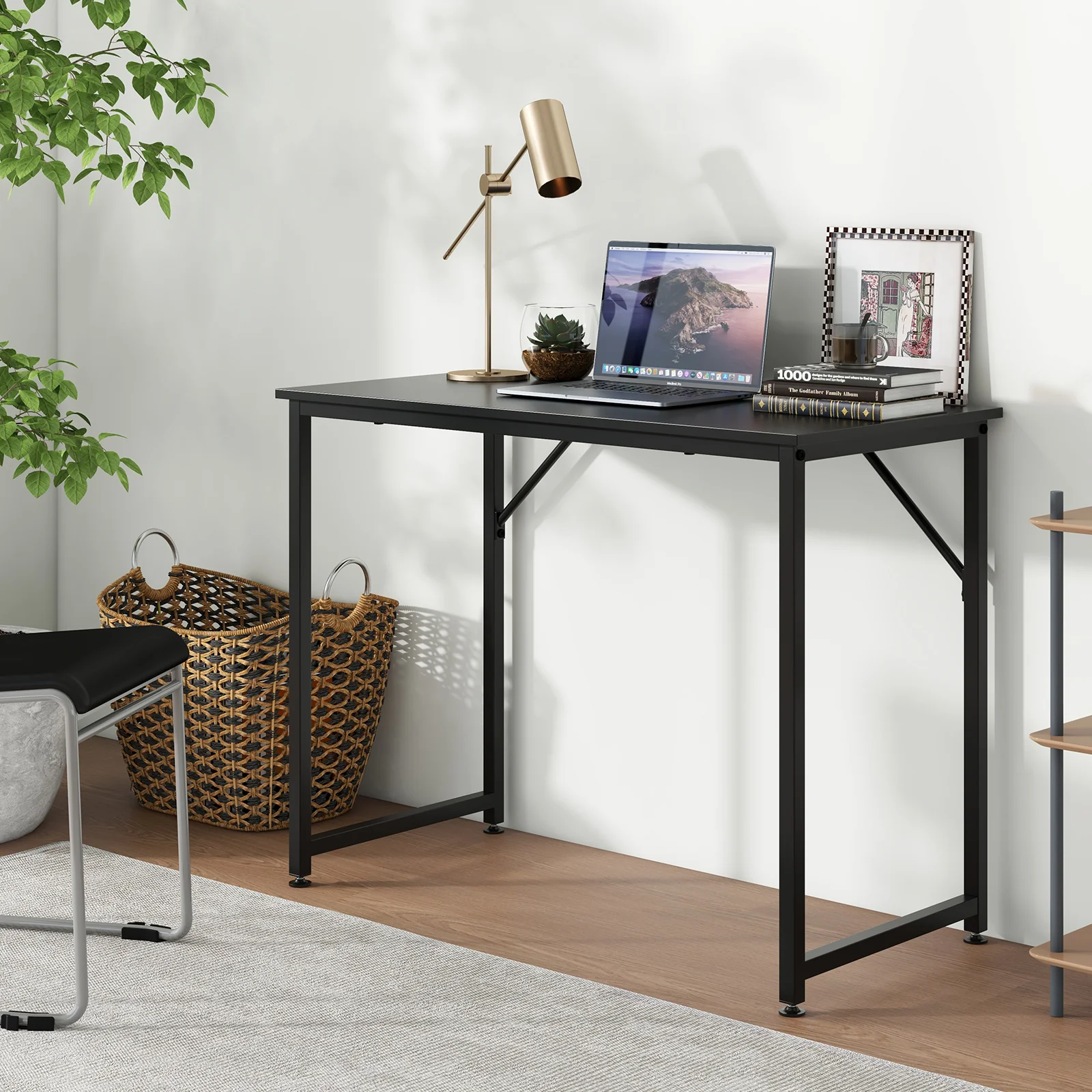 L Shaped Computer Desk, Writing Workstation, Black - Image 2