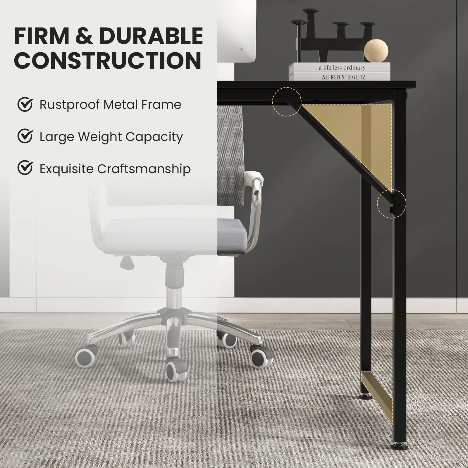 L Shaped Computer Desk, Writing Workstation, Black - Image 8
