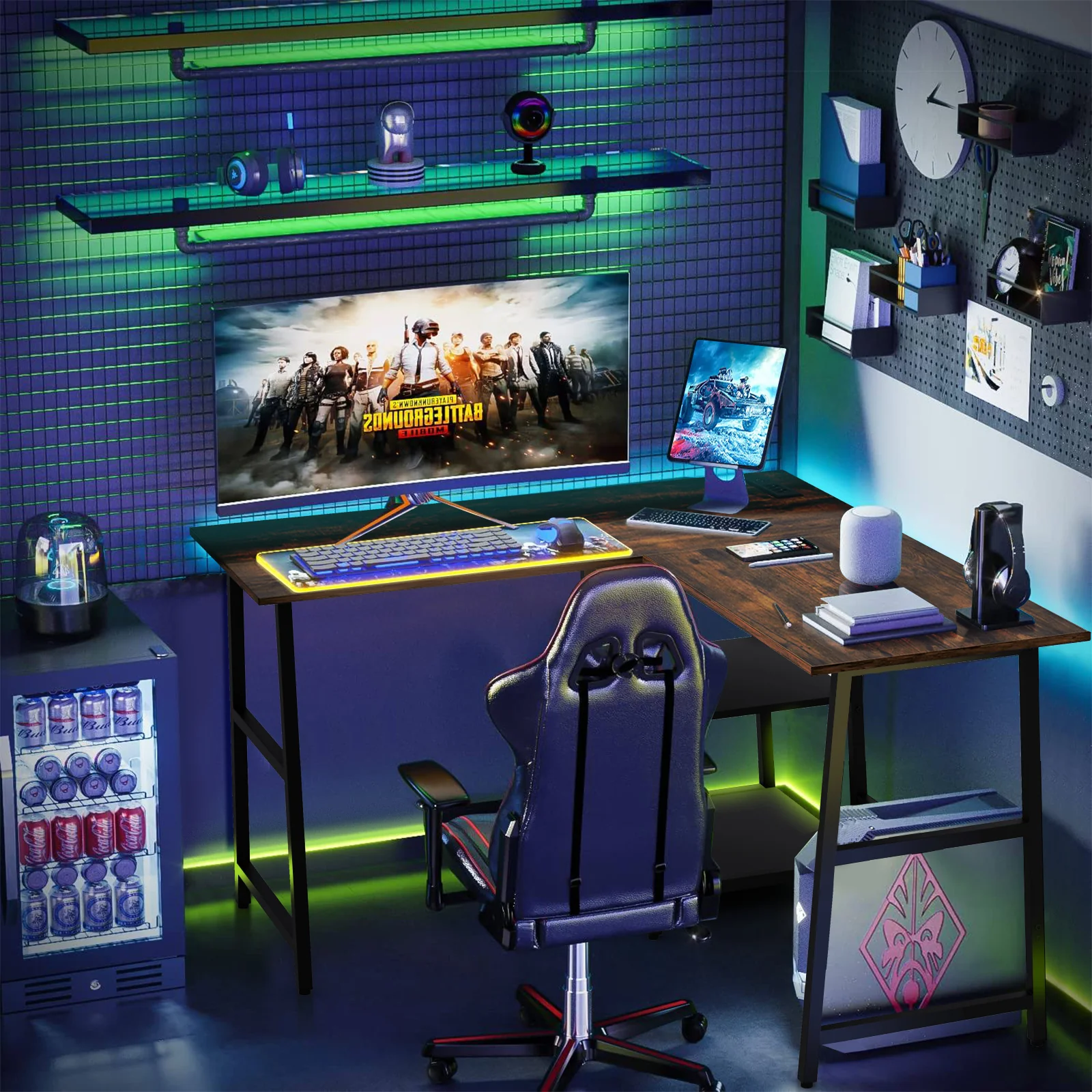 L Shaped Corner Computer Desk With Storage Shelves, Brown - Image 3