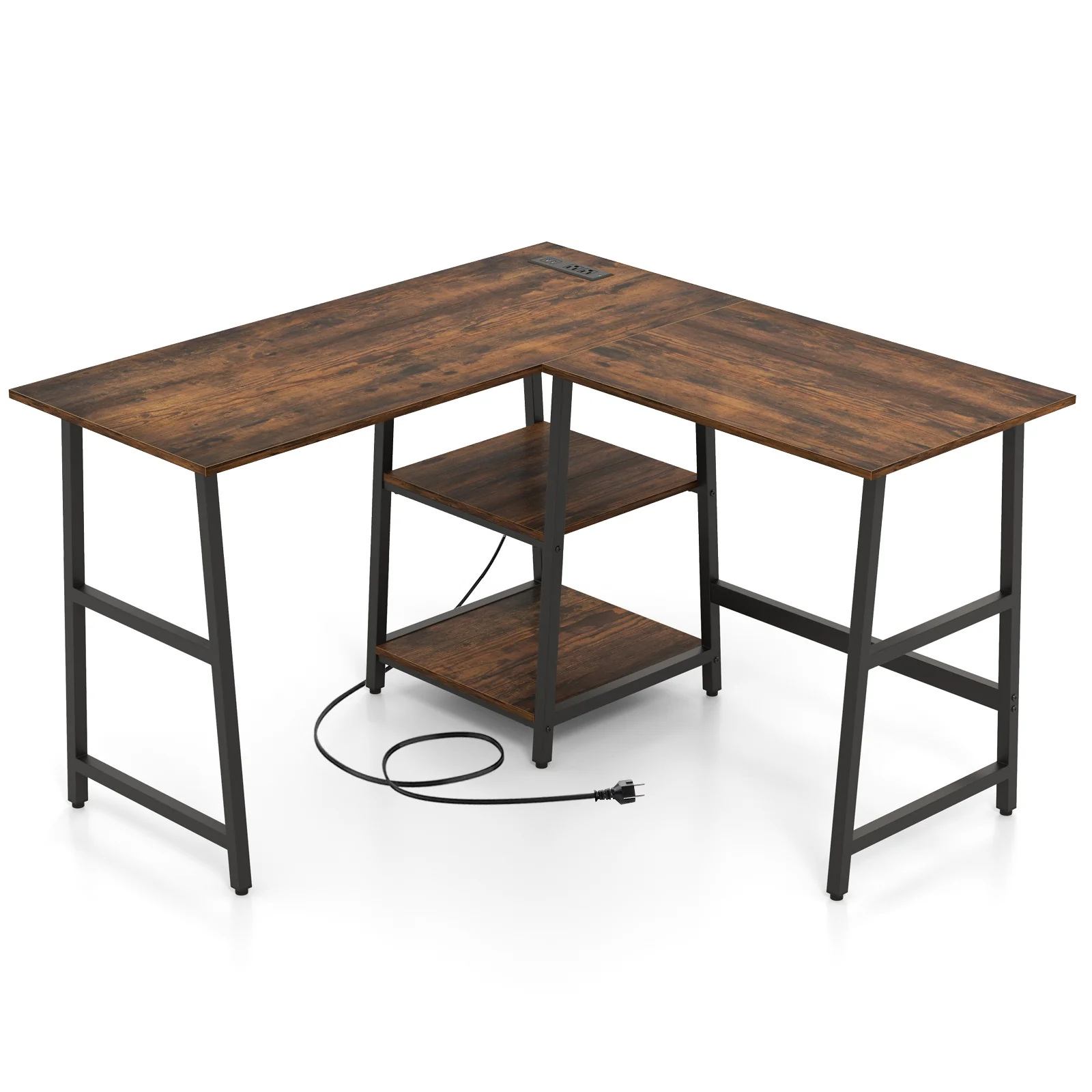 L Shaped Corner Computer Desk With Storage Shelves, Brown - Image 4