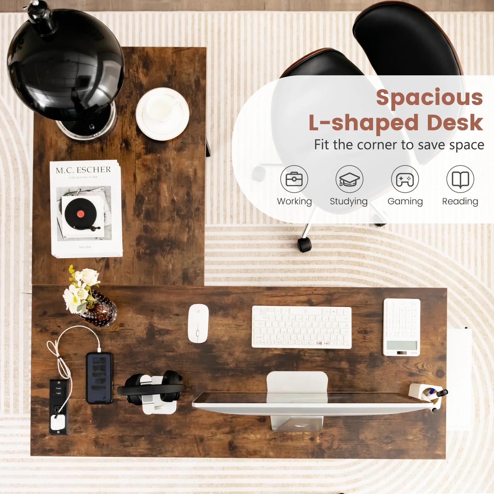 L Shaped Corner Computer Desk With Storage Shelves, Brown - Image 9