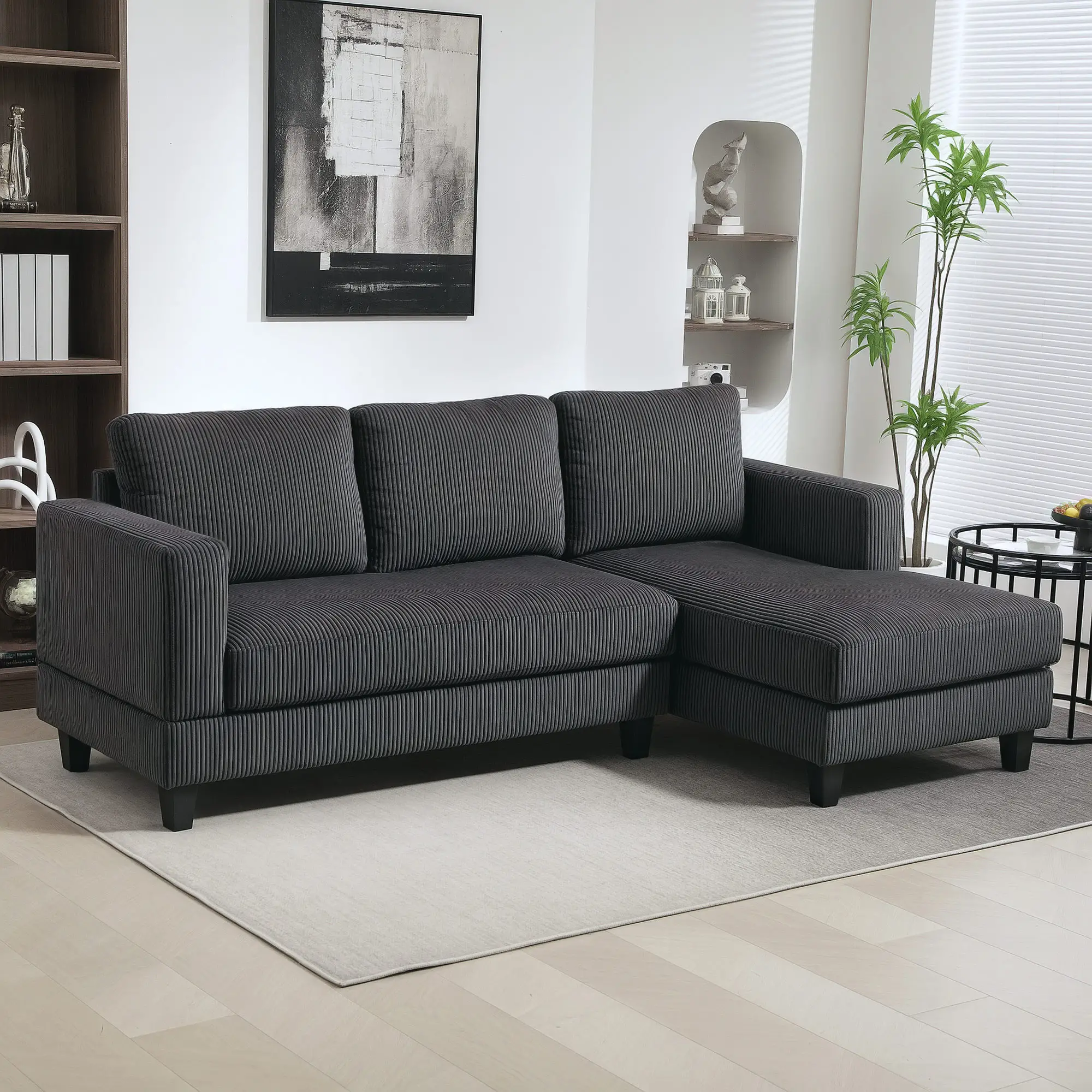 L Shaped Couch with Chaise Lounge, Spring Cushion, Grey - Image 2
