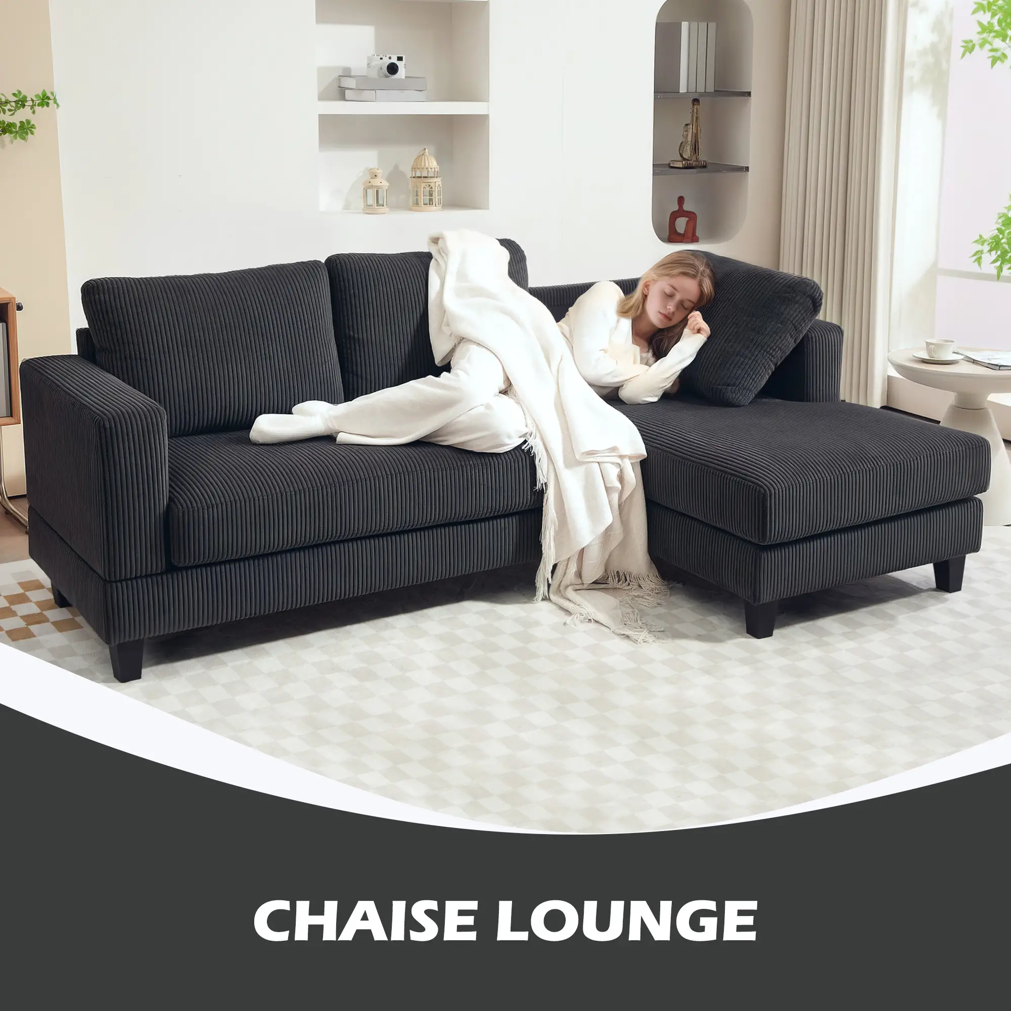 L Shaped Couch with Chaise Lounge, Spring Cushion, Grey - Image 4