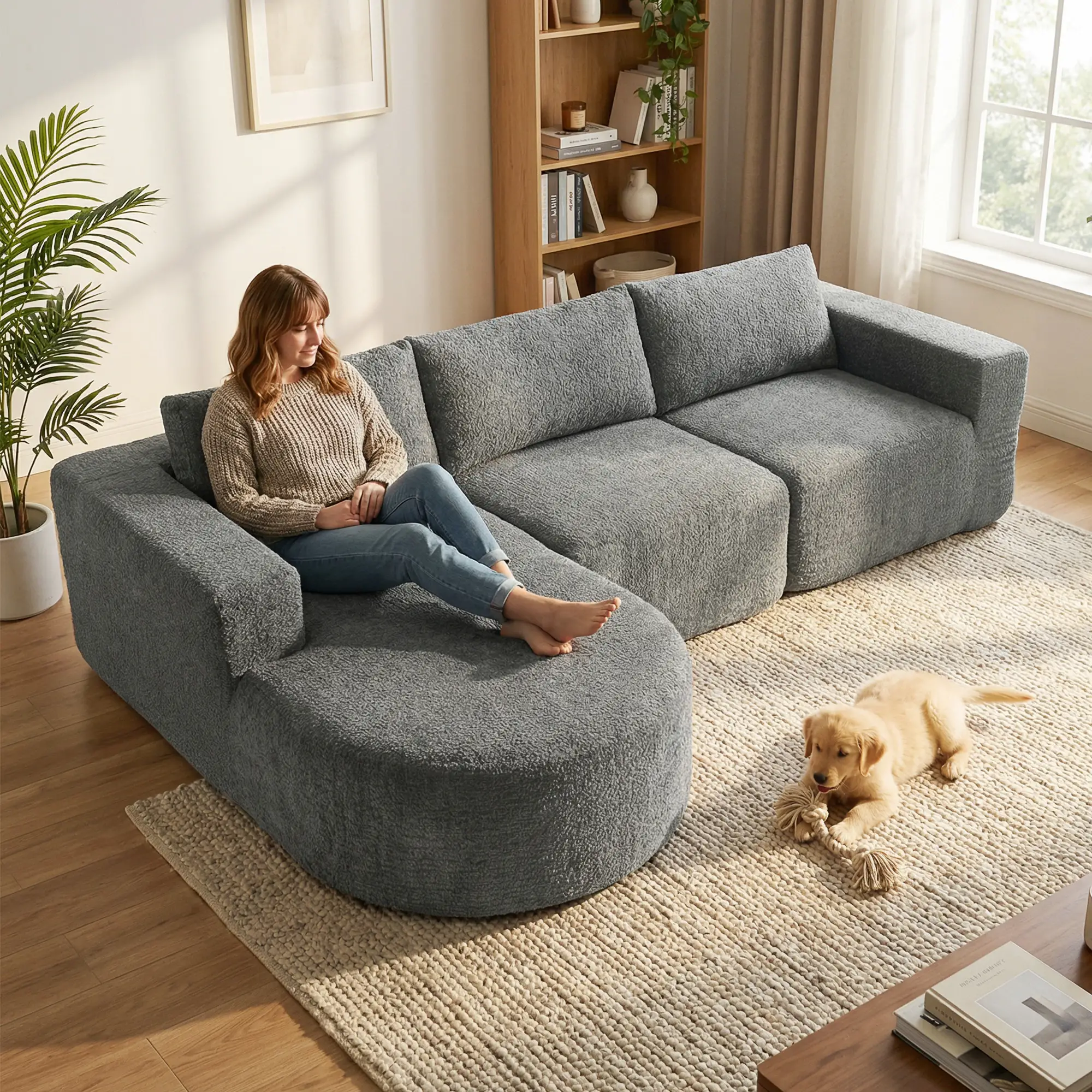 L-Shaped Modular Sectional Sofa, With Chaise And Deep Seat, Dark Grey - Image 2