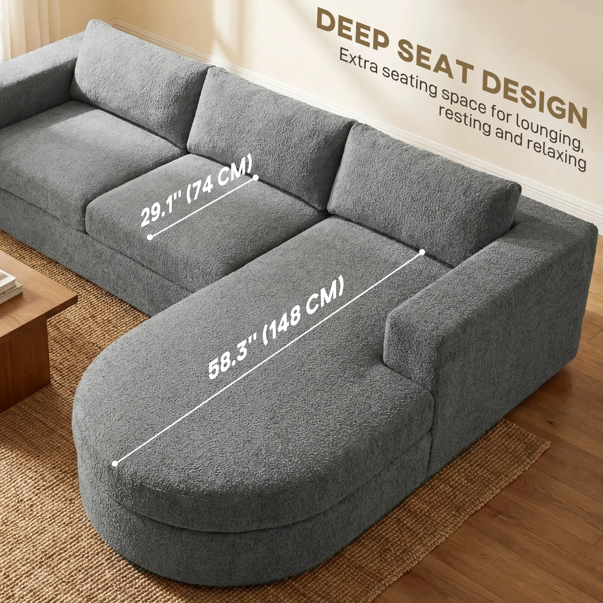 L-Shaped Modular Sectional Sofa, With Chaise And Deep Seat, Dark Grey - Image 5